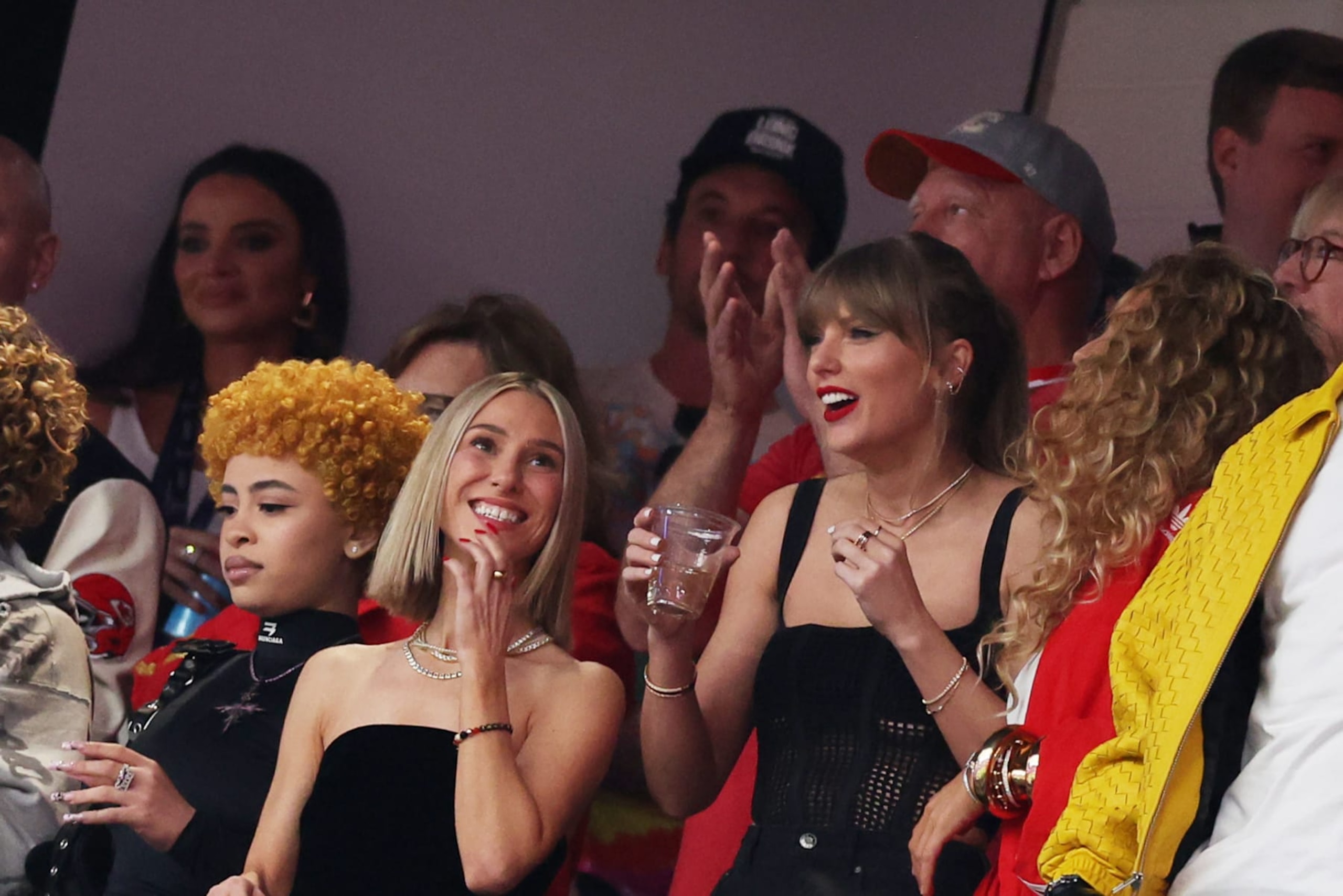 LAS VEGAS, NEVADA - FEBRUARY 11: Rapper Ice Spice and Singer Taylor Swift (R) react prior to Super Bowl LVIII between the San Francisco 49ers and Kansas City Chiefs at Allegiant Stadium on February 11, 2024 in Las Vegas, Nevada. (Photo by Harry How/Getty Images) LAS VEGAS, NEVADA - FEBRUARY 11: Rapper Ice Spice and Singer Taylor Swift (R) react prior to Super Bowl LVIII between the San Francisco 49ers and Kansas City Chiefs at Allegiant Stadium on February 11, 2024 in Las Vegas, Nevada. (Photo by Harry How/Getty Images)