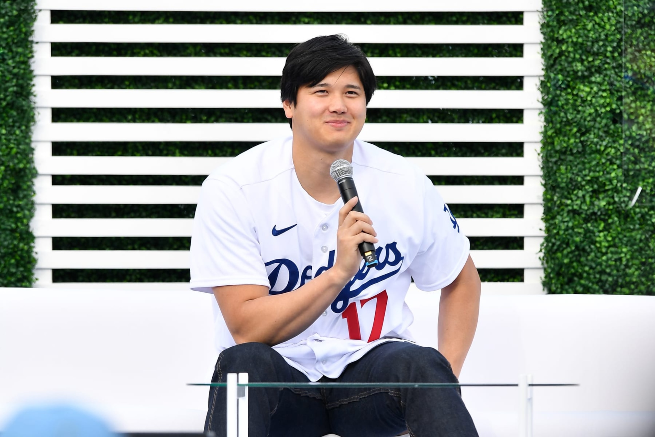 LOS ANGELES, CA - FEBRUARY 03: Los Angeles Dodgers designated hitter Shohei Ohtani (17) looks on during DodgerFest at Dodger Stadium on February 03, 2024 in Los Angeles, California. (Photo by Brian Rothmuller/Icon Sportswire via Getty Images)