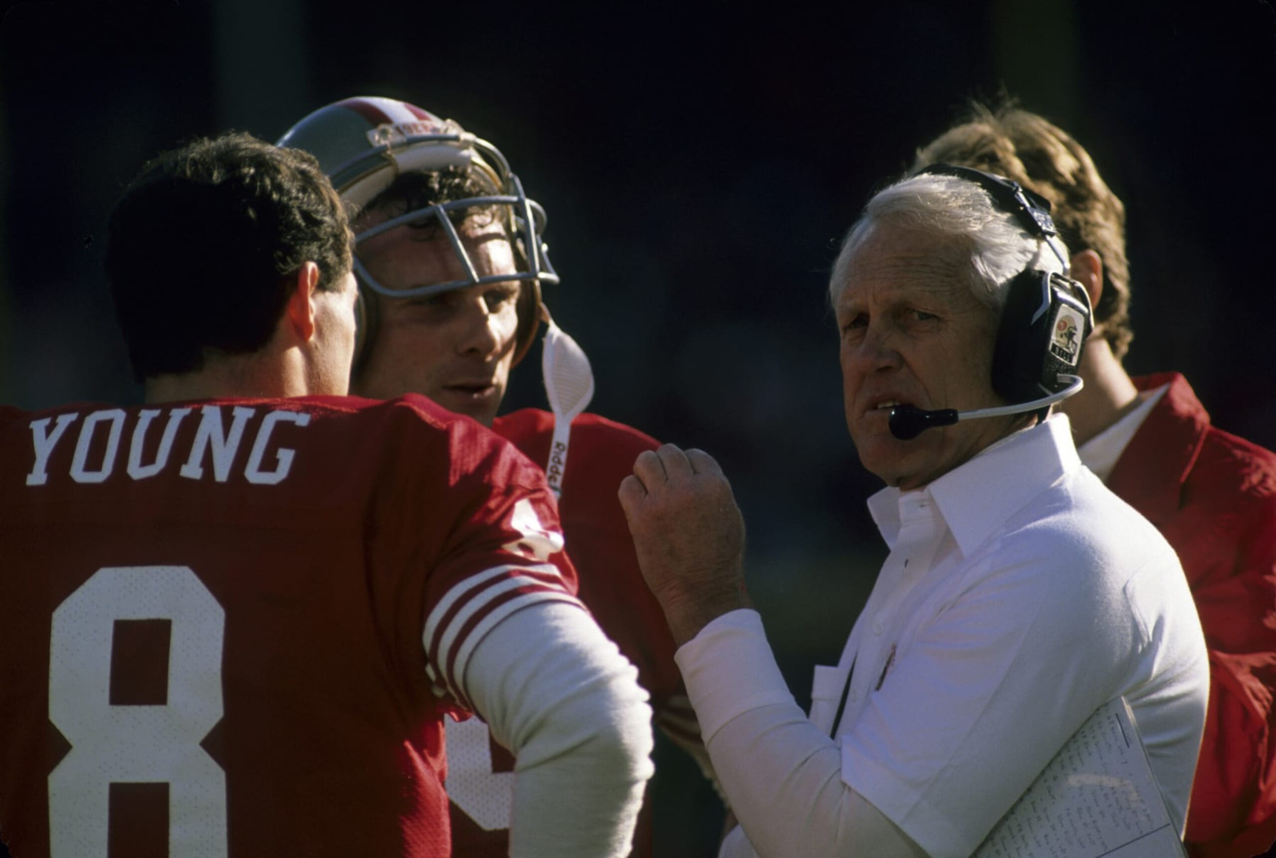 Steve Young, Joe Montana and Bill Walsh Steve Young, Joe Montana and Bill Walsh