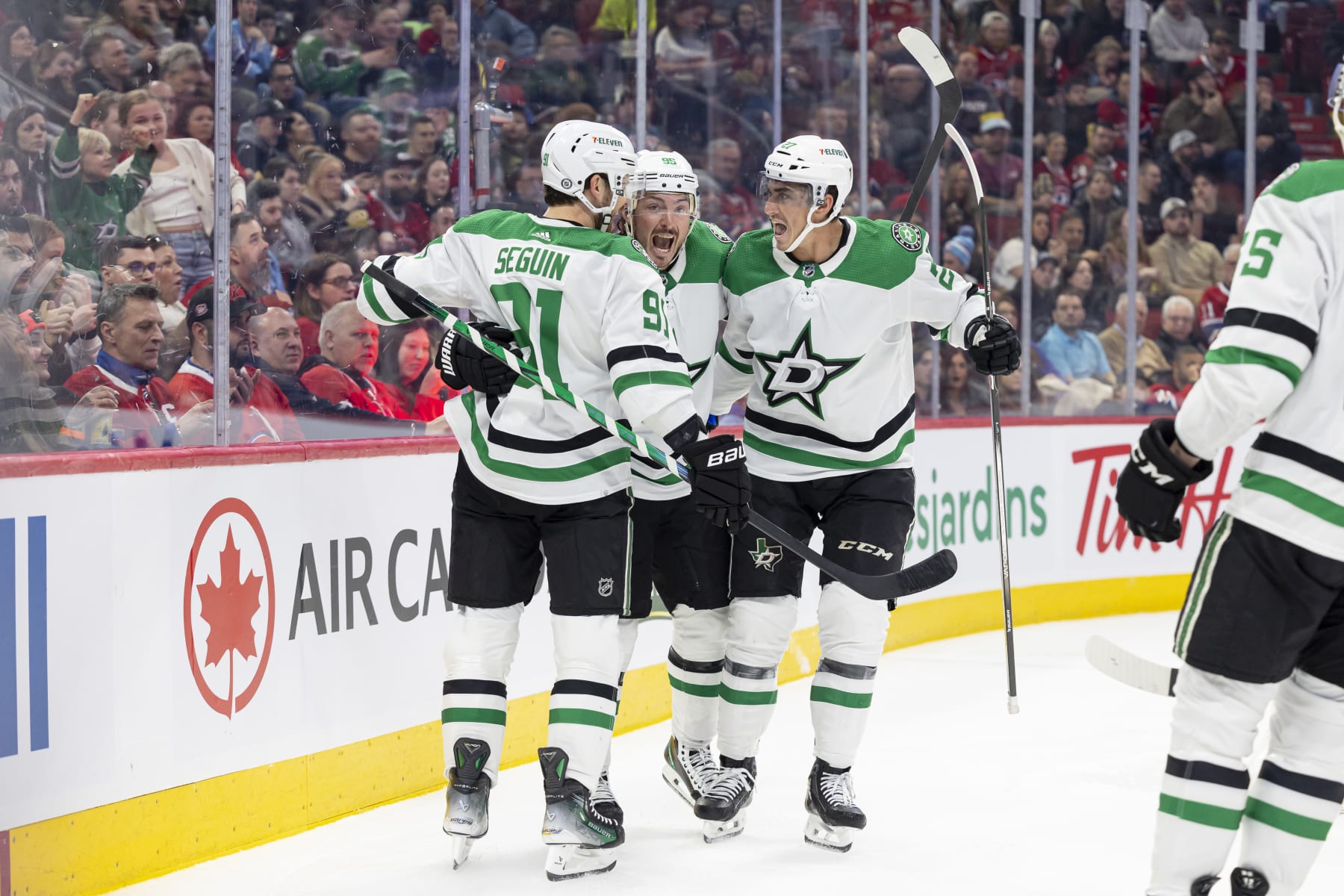 MONTREAL, CANADA - FEBRUARY 10: Tyler Seguin #91 of the Dallas Stars celebrates after scoring a goal during the second period of Montreal Canadiens and the Dallas Stars at the Bell Centre on February 10, 2024 in Montreal, Quebec, Canada. (Photo by Vitor Munhoz/NHLI via Getty Images)