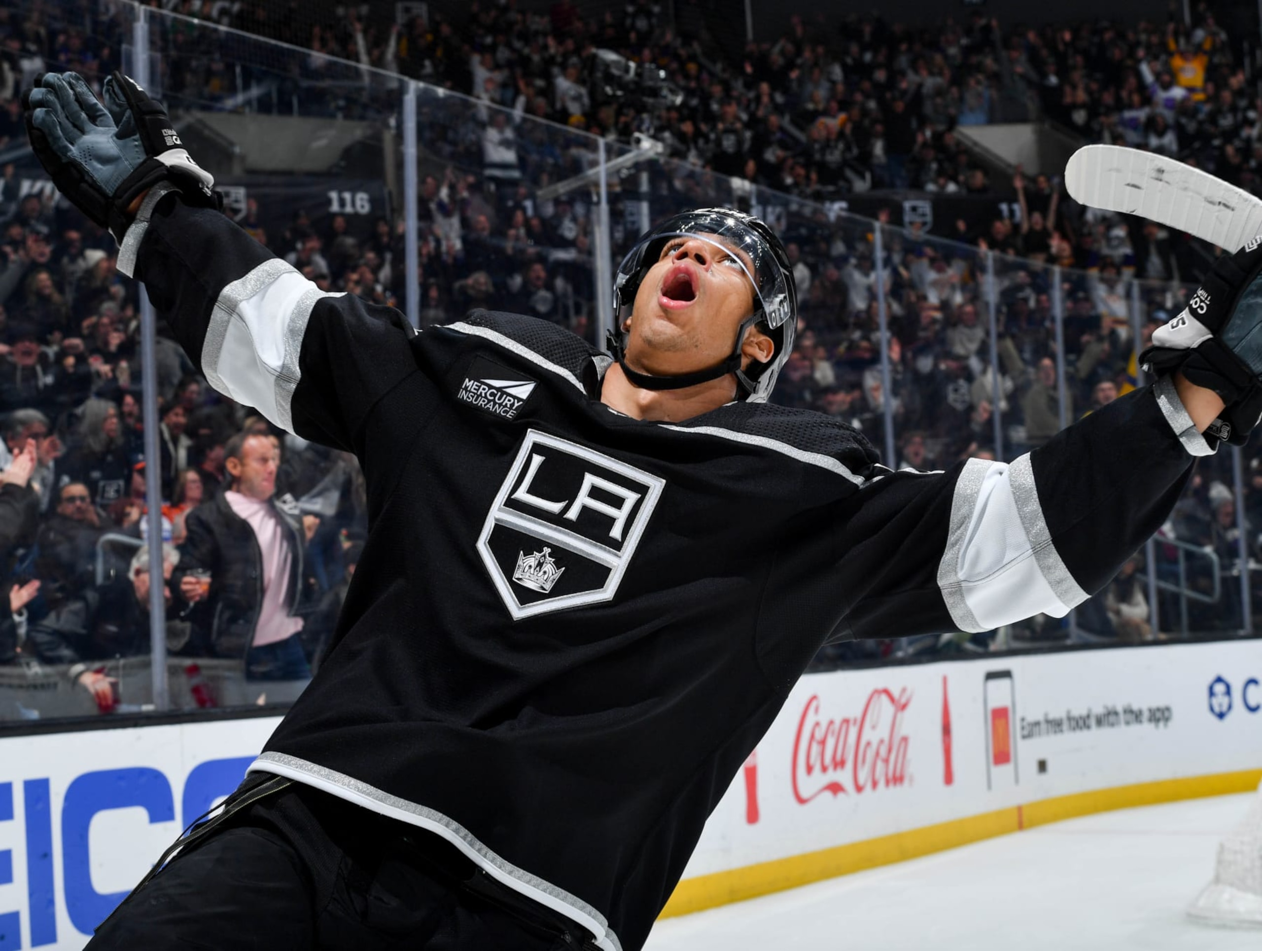 LOS ANGELES, CA - FEBRUARY 10: Quinton Byfield #55 of the Los Angeles Kings celebrates his goal with teammates during the third period against the Edmonton Oilers at Crypto.com Arena on February 10, 2024 in Los Angeles, California. (Photo by Juan Ocampo/NHLI via Getty Images) LOS ANGELES, CA - FEBRUARY 10: Quinton Byfield #55 of the Los Angeles Kings celebrates his goal with teammates during the third period against the Edmonton Oilers at Crypto.com Arena on February 10, 2024 in Los Angeles, California. (Photo by Juan Ocampo/NHLI via Getty Images)