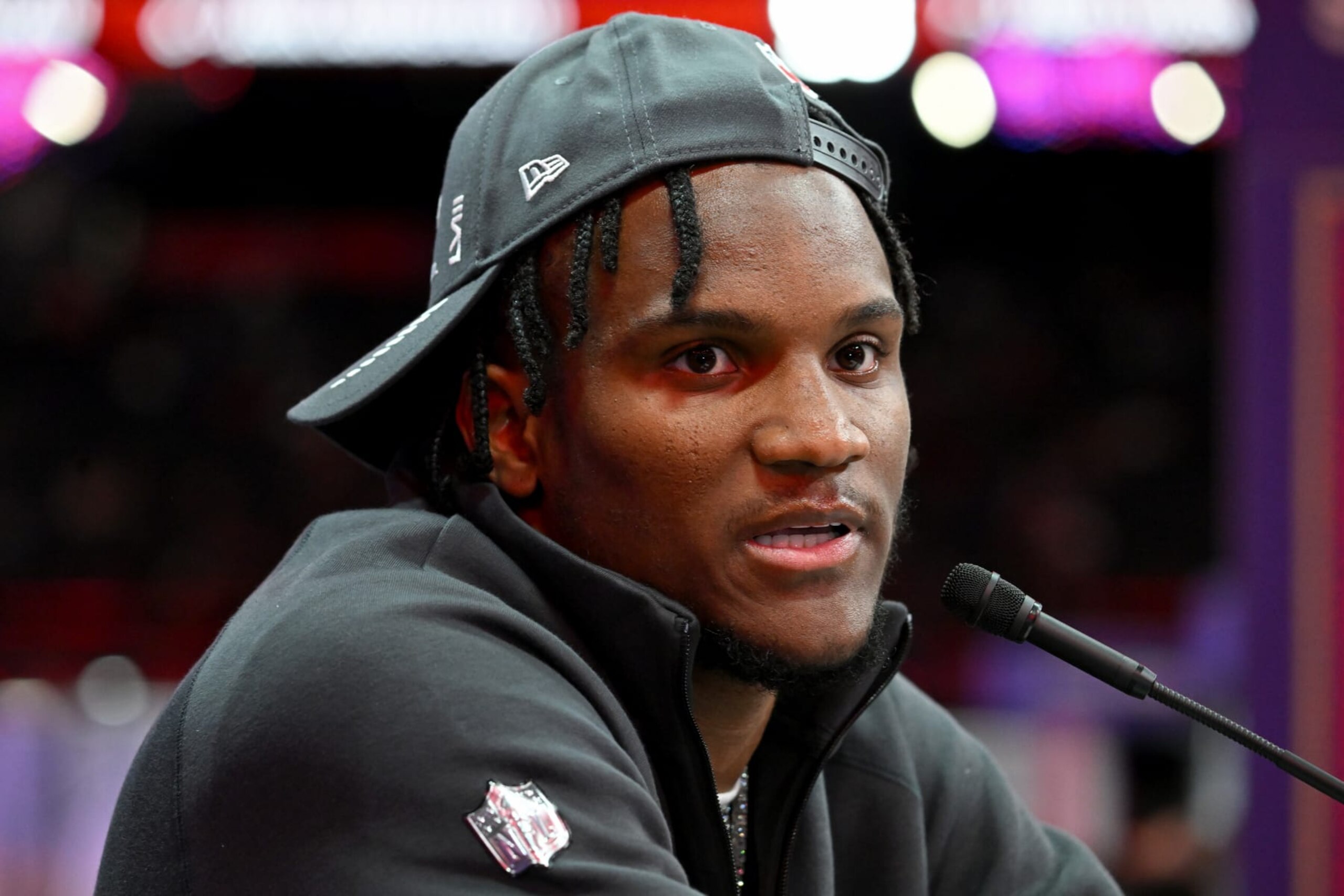 LAS VEGAS, NEVADA - FEBRUARY 05: Charvarius Ward of the San Francisco 49ers speaks to the media during Super Bowl LVIII Opening Night at Allegiant Stadium on February 05, 2024 in Las Vegas, Nevada. (Photo by Candice Ward/Getty Images)