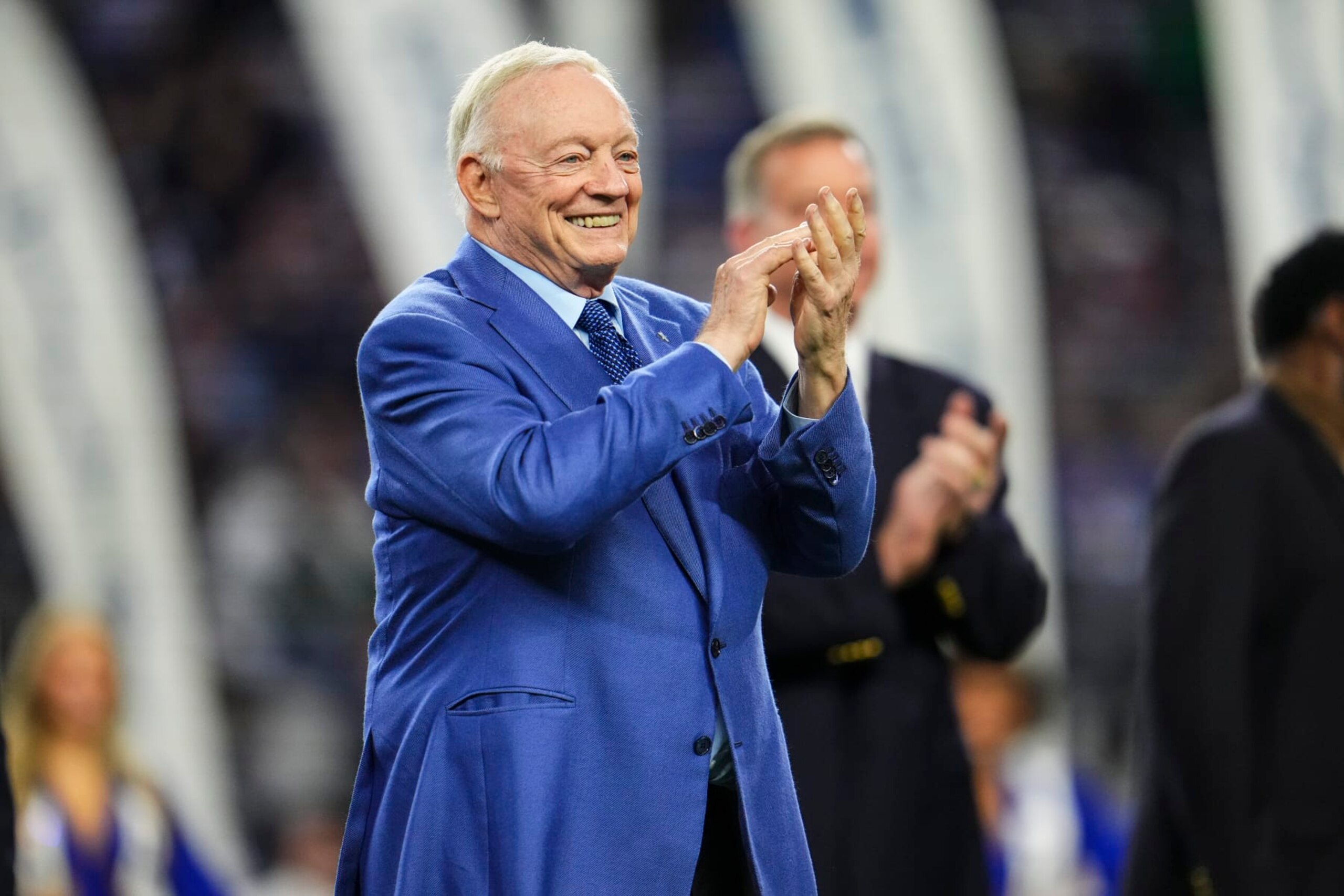 ARLINGTON, TX - DECEMBER 30: Dallas Cowboys owner Jerry Jones looks on at halftime during an NFL football game between the Detroit Lions and the Dallas Cowboys at AT&T Stadium on December 30, 2023 in Arlington, Texas. (Photo by Cooper Neill/Getty Images)