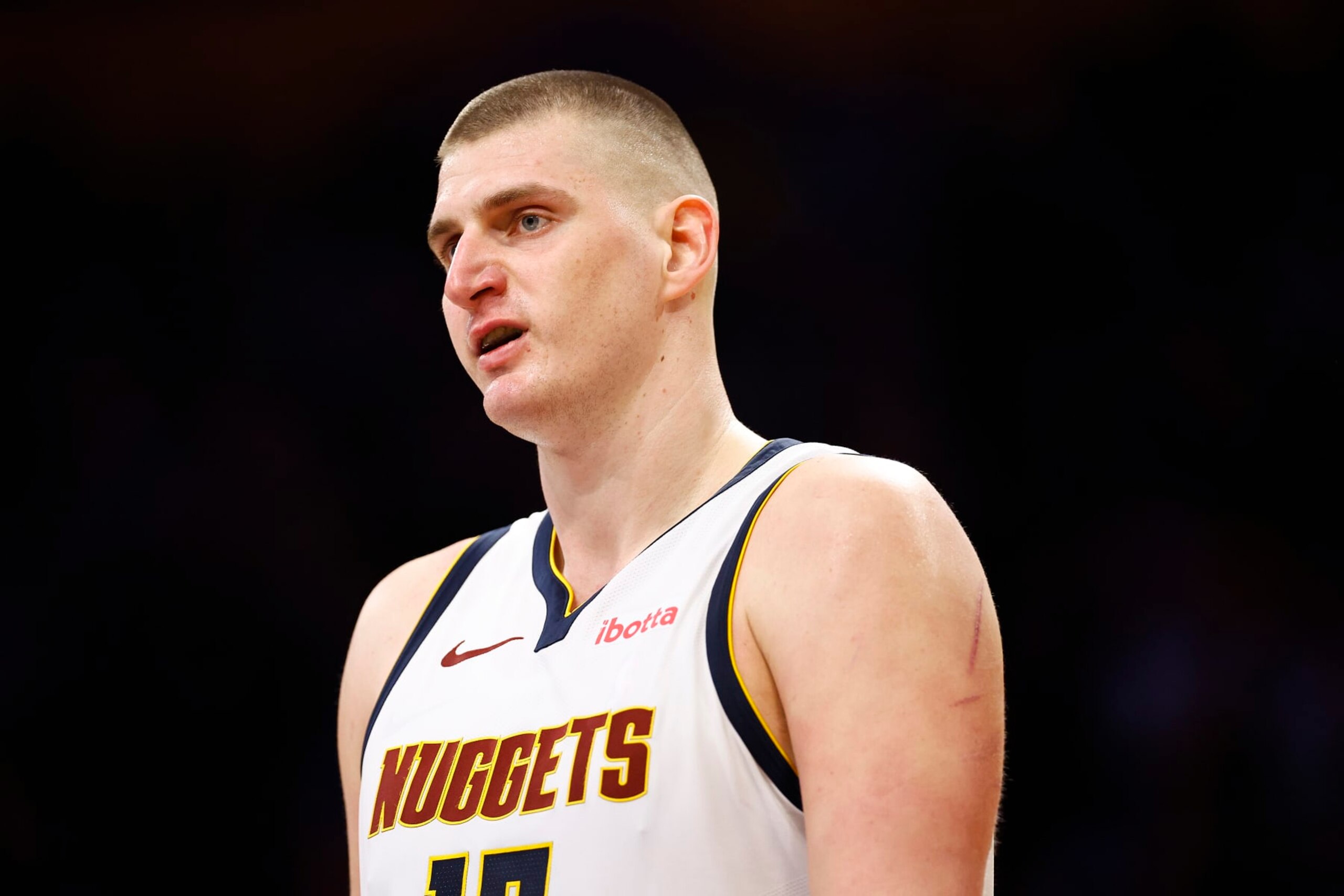 LOS ANGELES, CALIFORNIA - FEBRUARY 08:  Nikola Jokic #15 of the Denver Nuggets at Crypto.com Arena on February 08, 2024 in Los Angeles, California.  NOTE TO USER: User expressly acknowledges and agrees that, by downloading and/or using this photograph, user is consenting to the terms and conditions of the Getty Images License Agreement.  (Photo by Ronald Martinez/Getty Images)