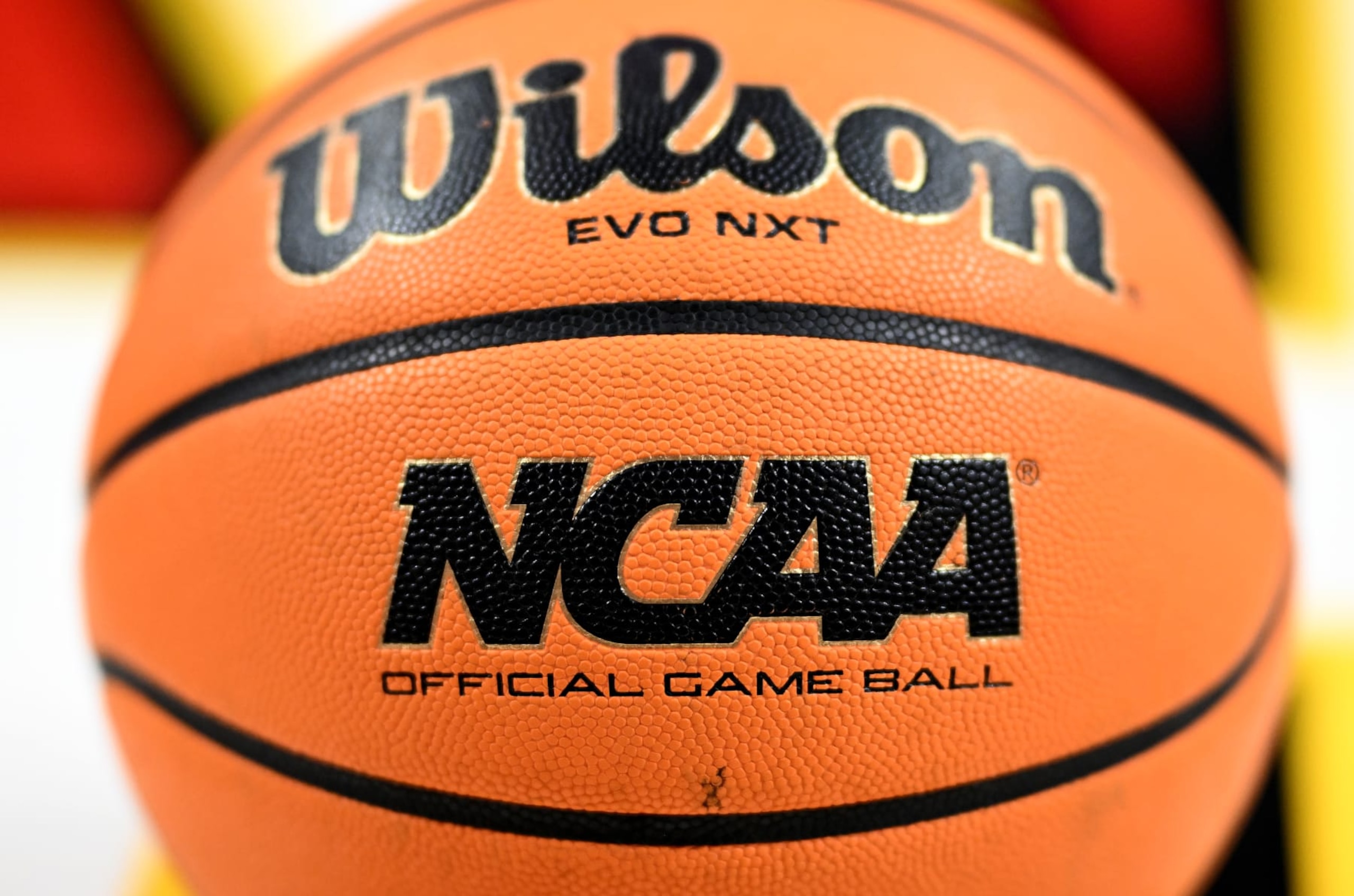 COLLEGE PARK, MARYLAND - FEBRUARY 06: A view of the NCAA logo on the basketball during the game between the Maryland Terrapins and the Rutgers Scarlet Knights at Xfinity Center on February 06, 2024 in College Park, Maryland. (Photo by G Fiume/Getty Images) COLLEGE PARK, MARYLAND - FEBRUARY 06: A view of the NCAA logo on the basketball during the game between the Maryland Terrapins and the Rutgers Scarlet Knights at Xfinity Center on February 06, 2024 in College Park, Maryland. (Photo by G Fiume/Getty Images)