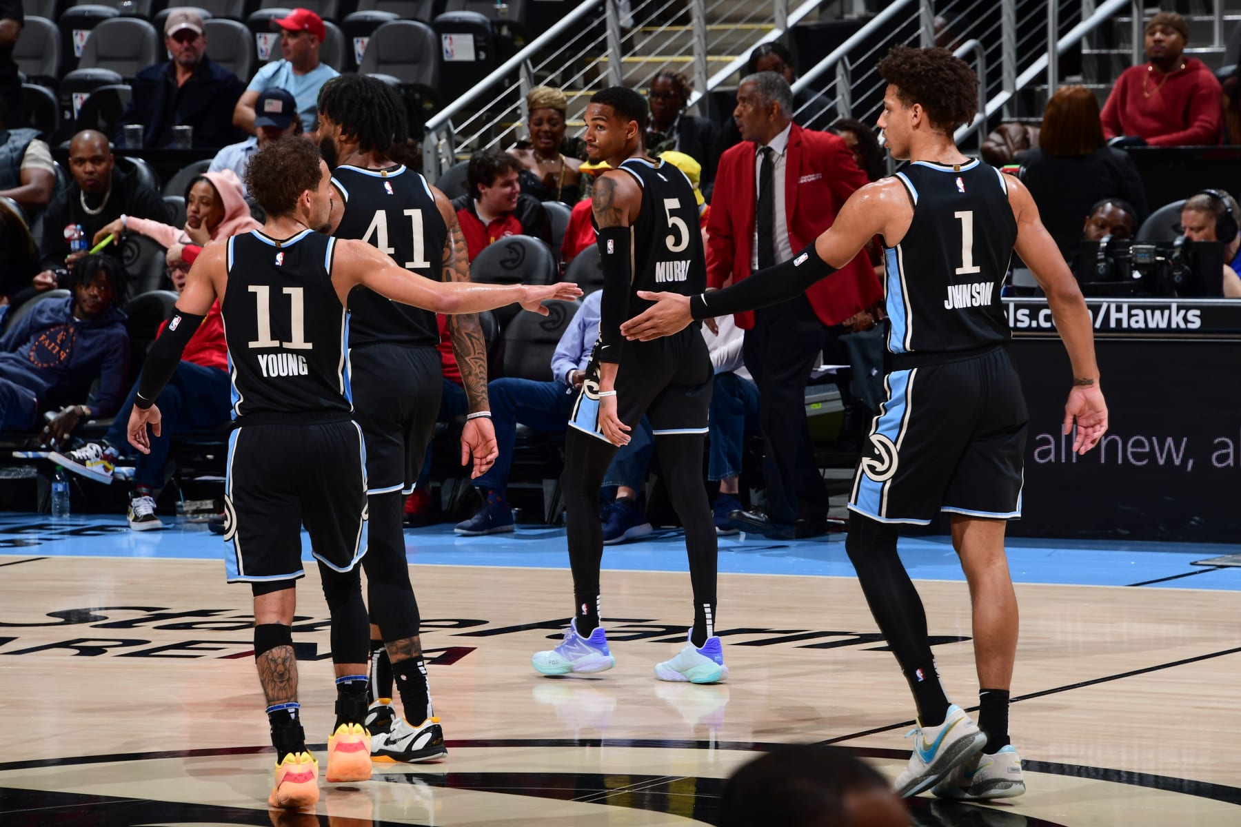 Trae Young, Saddiq Bey, Dejounte Murray and Jalen Johnson
