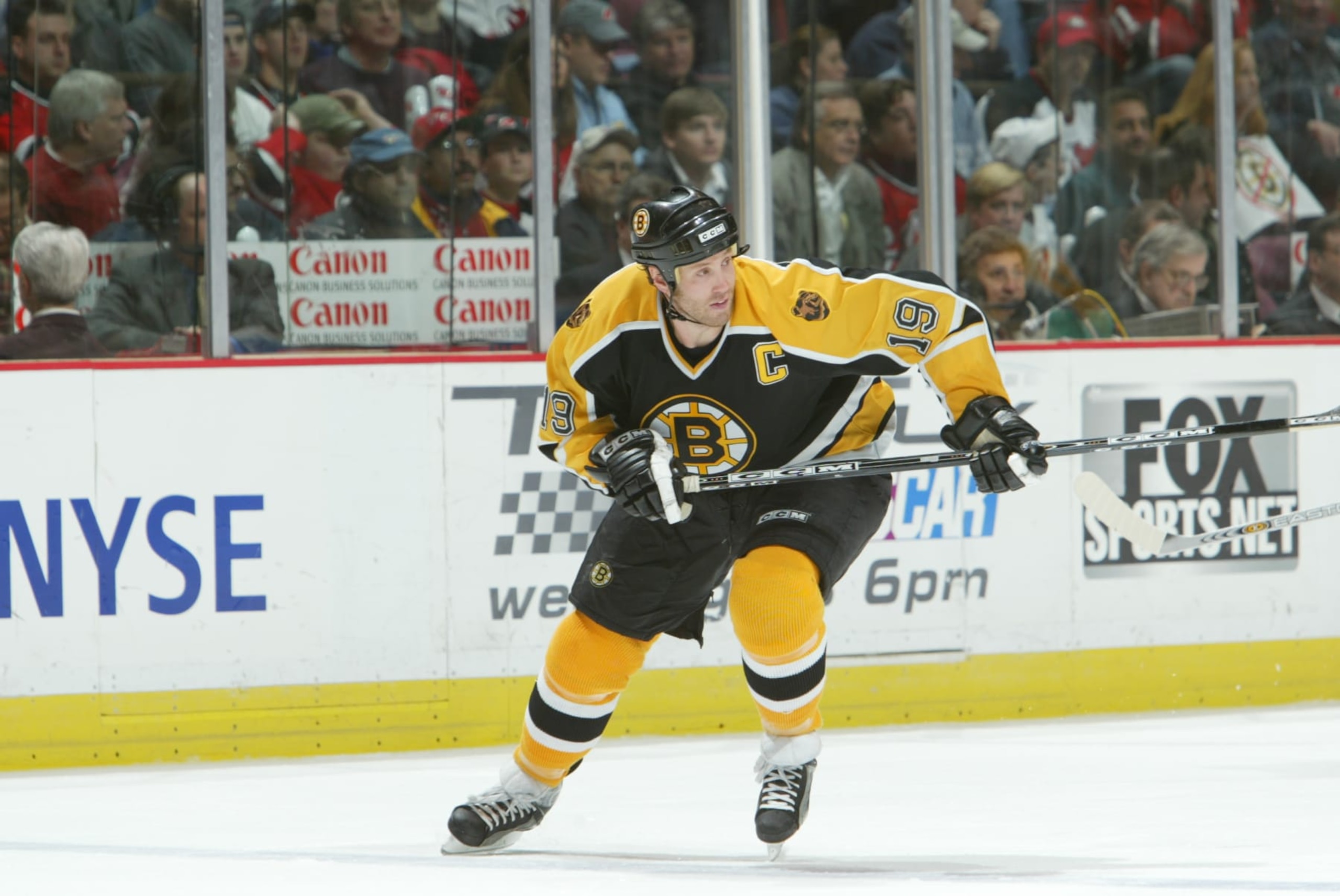 2003 Season:  Player Joe Thornton of the Boston Bruins.  (Photo by Bruce Bennett Studios via Getty Images Studios/Getty Images)