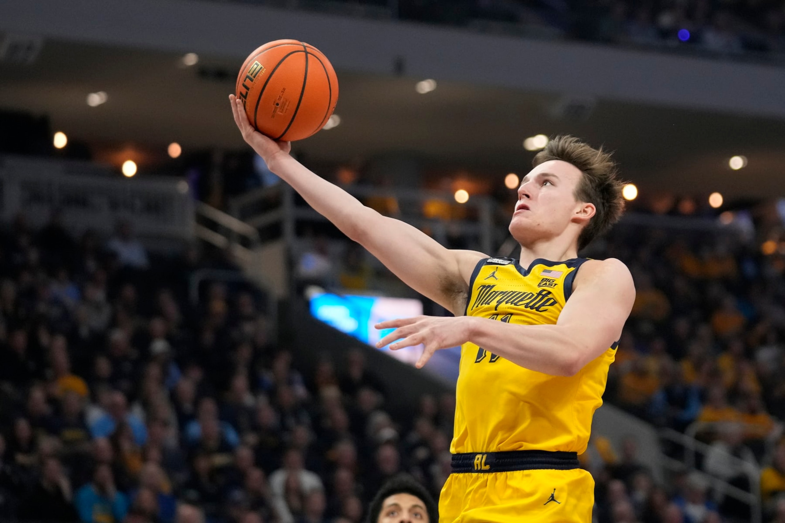 MILWAUKEE, WISCONSIN - FEBRUARY 10: Tyler Kolek #11 of the Marquette Golden Eagles shoots the ball against the St. John's Red Storm during the first half at Fiserv Forum on February 10, 2024 in Milwaukee, Wisconsin. (Photo by Patrick McDermott/Getty Images) MILWAUKEE, WISCONSIN - FEBRUARY 10: Tyler Kolek #11 of the Marquette Golden Eagles shoots the ball against the St. John's Red Storm during the first half at Fiserv Forum on February 10, 2024 in Milwaukee, Wisconsin. (Photo by Patrick McDermott/Getty Images)
