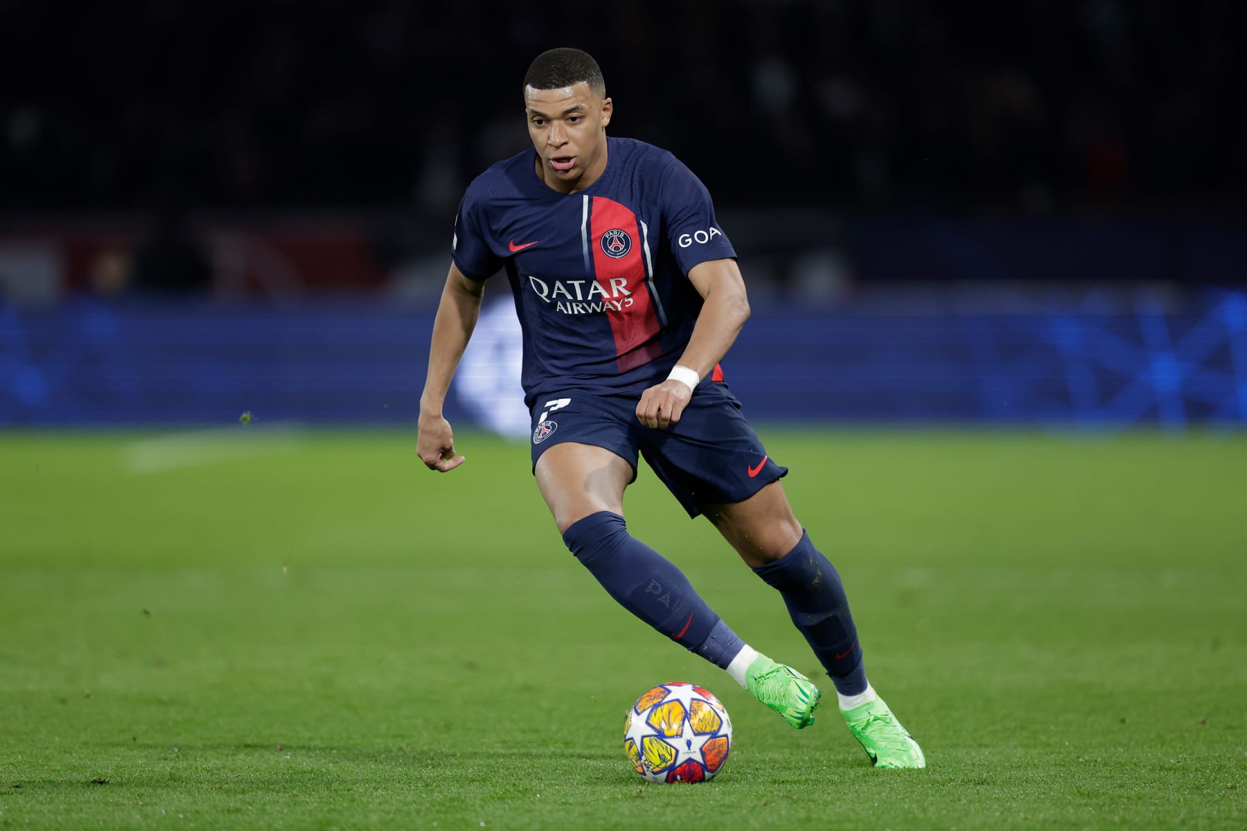 PARIS, FRANCE - FEBRUARY 14: Kylian Mbappe of Paris Saint Germain during the UEFA Champions League  match between Paris Saint Germain v Real Sociedad at the Parc des Princes on February 14, 2024 in Paris France (Photo by David S Bustamante/Soccrates/Getty Images)