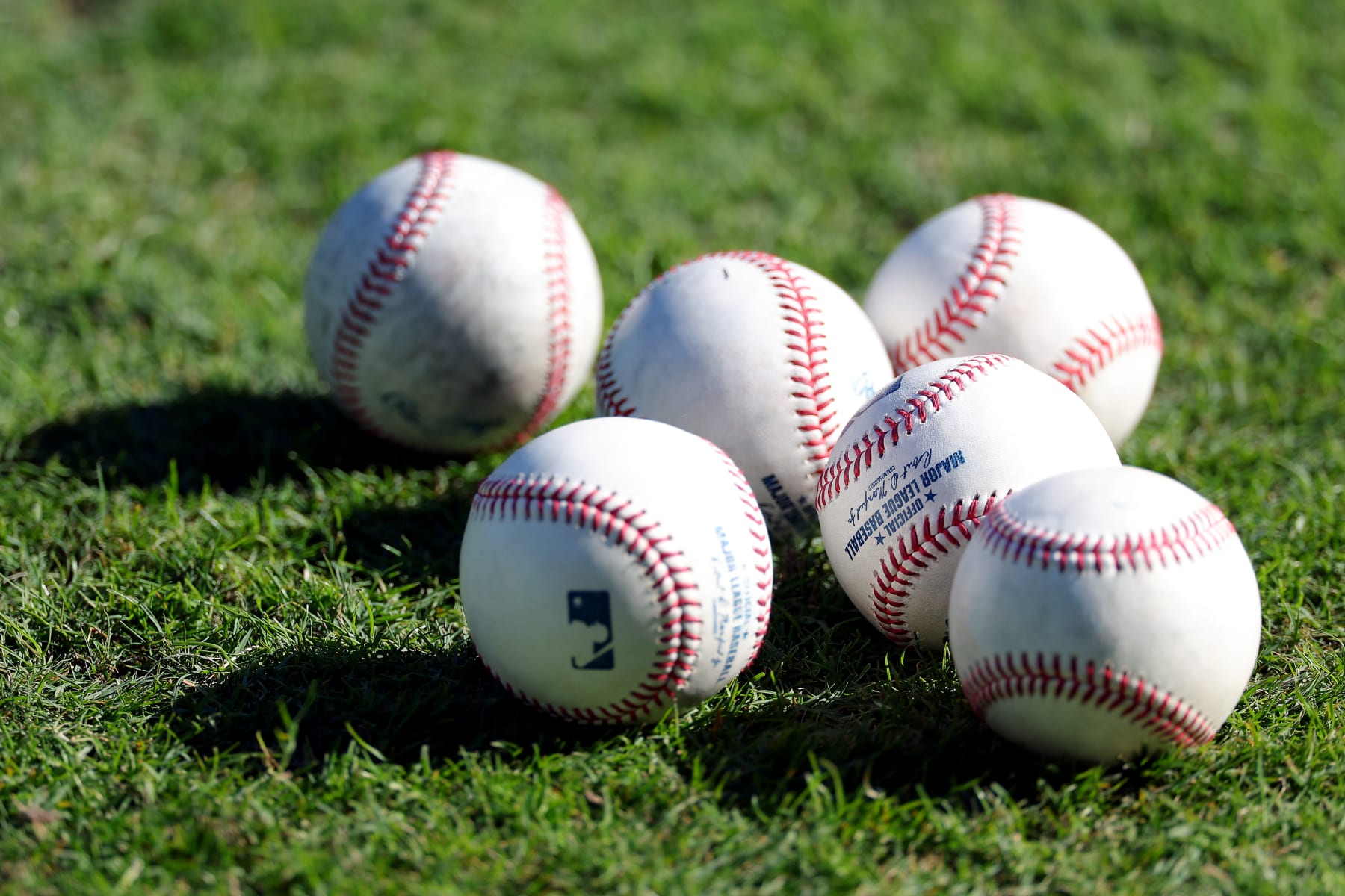 ATLANTA, GEORGIA - OCTOBER 09: Detail view of baseballs prior to Game Two of the Division Series between the Atlanta Braves and the Philadelphia Phillies at Truist Park on October 09, 2023 in Atlanta, Georgia. (Photo by Kevin C. Cox/Getty Images)