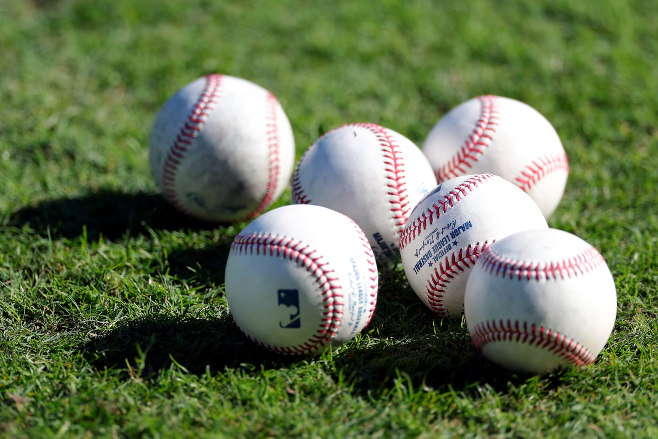 ATLANTA, GEORGIA - OCTOBER 09: Detail view of baseballs prior to Game Two of the Division Series between the Atlanta Braves and the Philadelphia Phillies at Truist Park on October 09, 2023 in Atlanta, Georgia. (Photo by Kevin C. Cox/Getty Images)