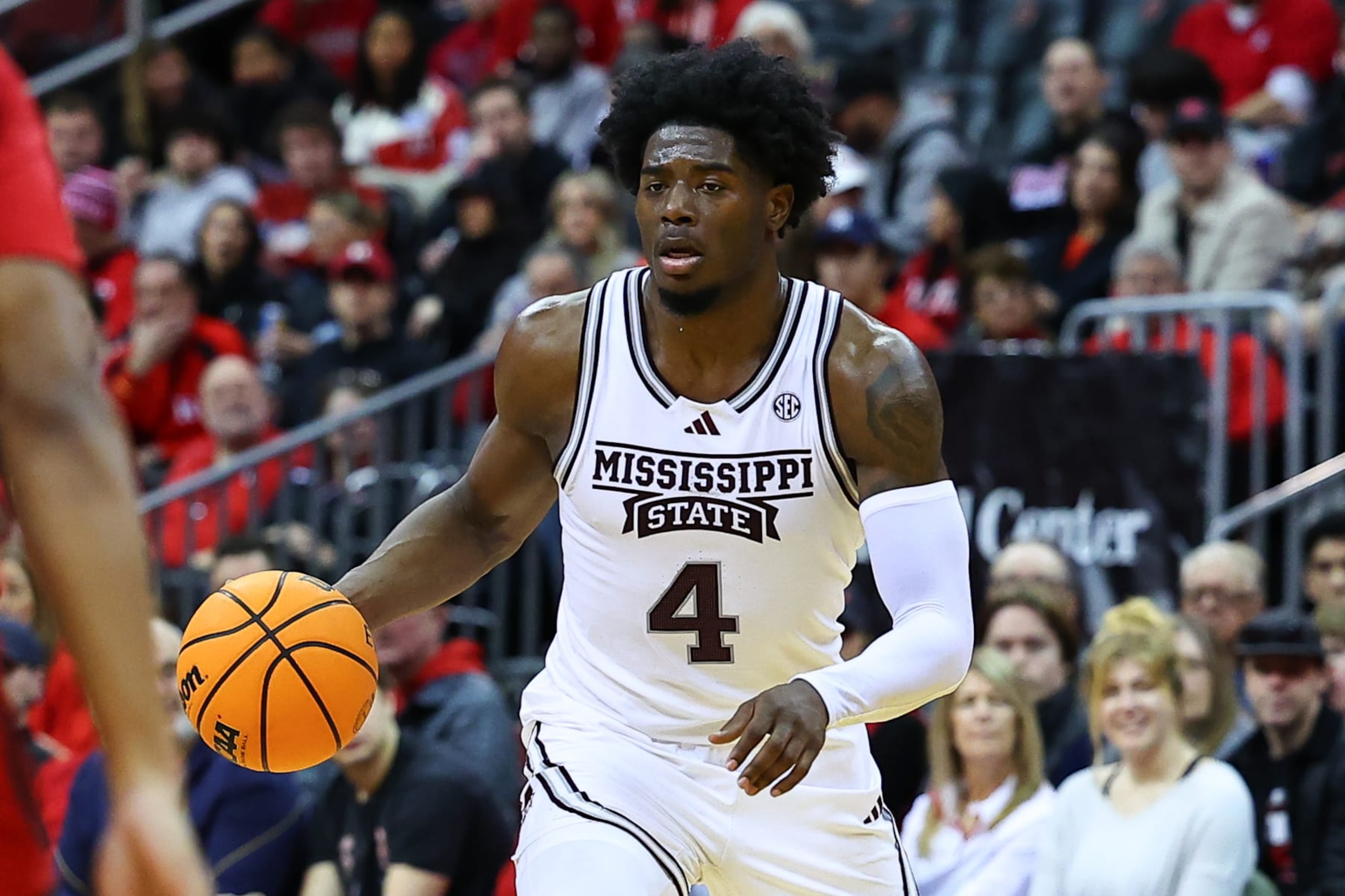 NEWARK, NJ - DECEMBER 23: Cameron Matthews #4 of the Mississippi State Bulldogs controls the ball during the second half of the Gotham Classic college basketball game against the Rutgers Scarlet Knights on December 23, 2023 at the Prudential Center in Newark, New Jersey. (Photo by Rich Graessle/Icon Sportswire via Getty Images) NEWARK, NJ - DECEMBER 23: Cameron Matthews #4 of the Mississippi State Bulldogs controls the ball during the second half of the Gotham Classic college basketball game against the Rutgers Scarlet Knights on December 23, 2023 at the Prudential Center in Newark, New Jersey. (Photo by Rich Graessle/Icon Sportswire via Getty Images)