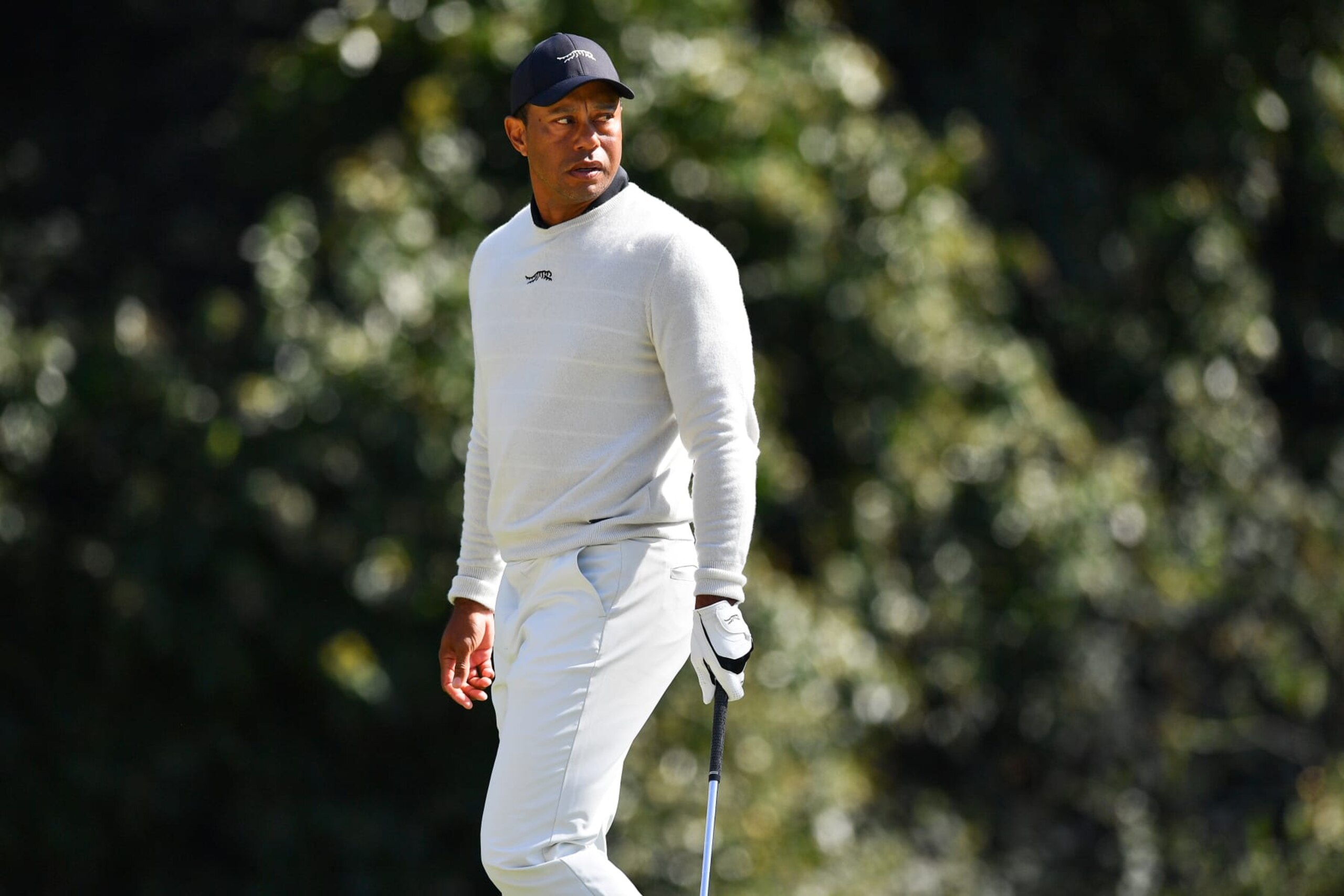 PACIFIC PALISADES, CA - FEBRUARY 15: Tiger Woods looks on during the first round of the Genesis Invitational on February 15, 2024, at Riviera Country Club in Pacific Palisades, CA. (Photo by Brian Rothmuller/Icon Sportswire via Getty Images)