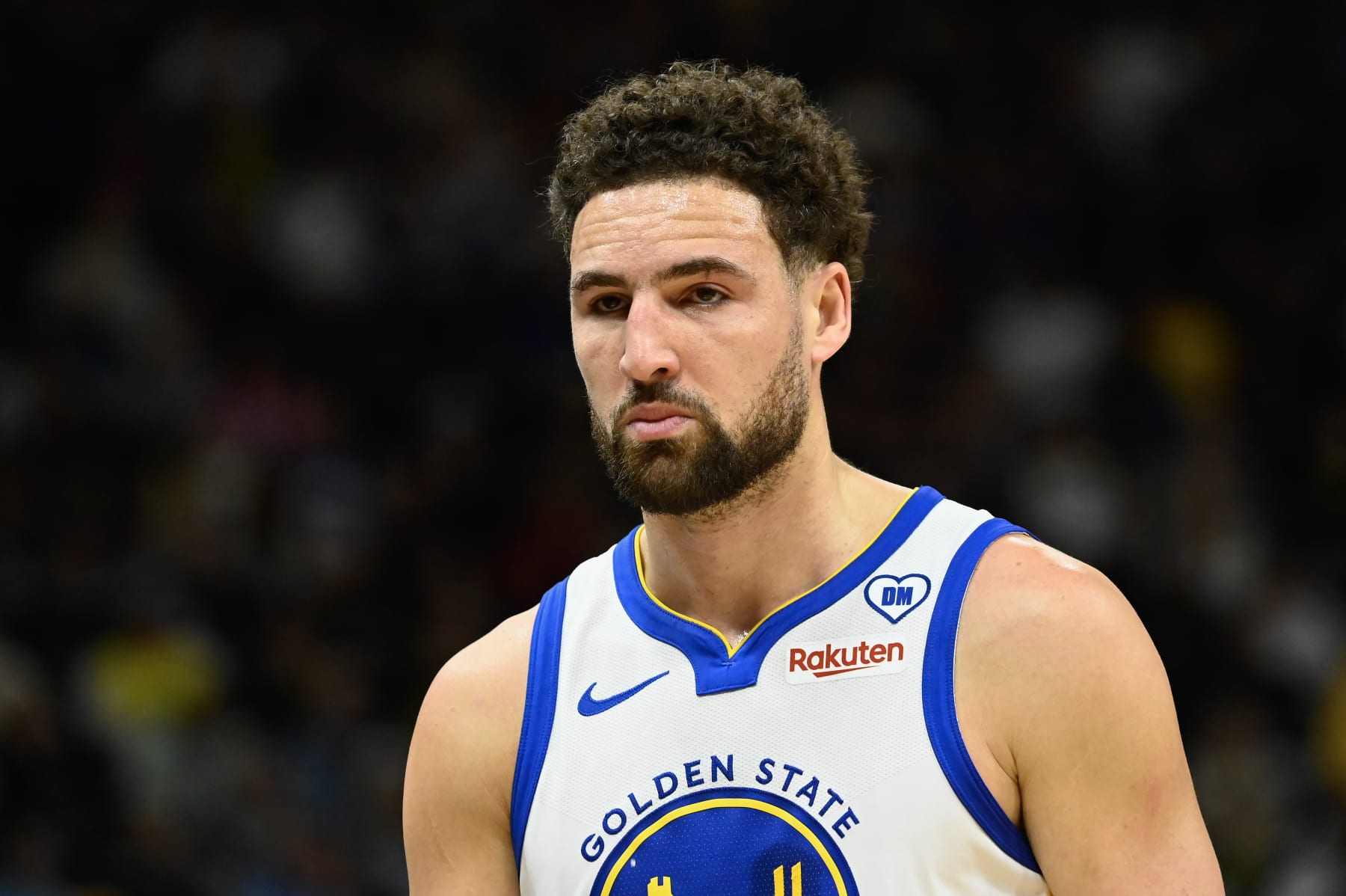 SALT LAKE CITY, UTAH - FEBRUARY 12: Klay Thompson #11 of the Golden State Warriors in action during the first half of a game against the Golden State Warriors at Delta Center on February 12, 2024 in Salt Lake City, Utah. NOTE TO USER: User expressly acknowledges and agrees that, by downloading and or using this photograph, User is consenting to the terms and conditions of the Getty Images License Agreement.  (Photo by Alex Goodlett/Getty Images)