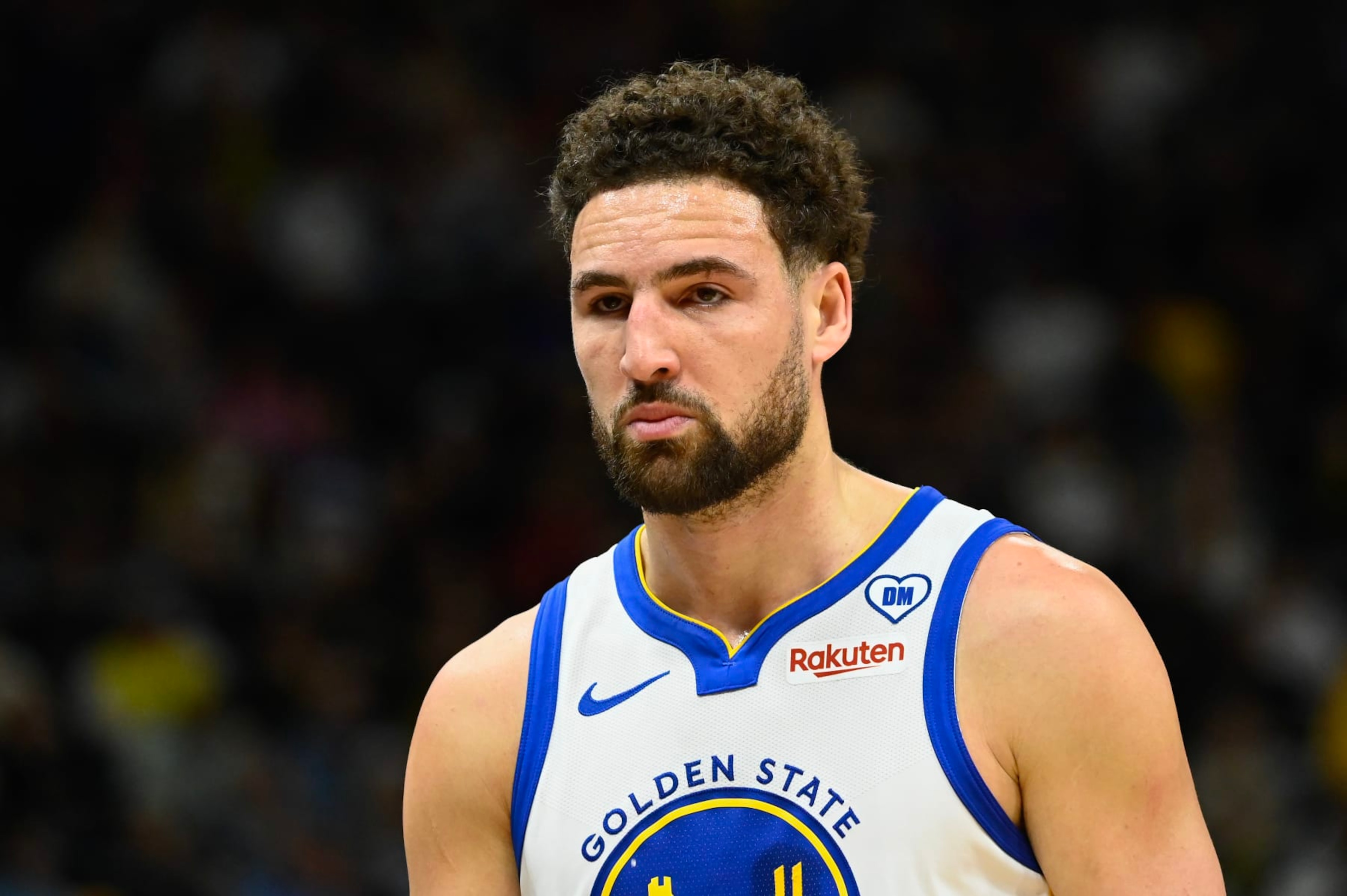 SALT LAKE CITY, UTAH - FEBRUARY 12: Klay Thompson #11 of the Golden State Warriors in action during the first half of a game against the Golden State Warriors at Delta Center on February 12, 2024 in Salt Lake City, Utah. NOTE TO USER: User expressly acknowledges and agrees that, by downloading and or using this photograph, User is consenting to the terms and conditions of the Getty Images License Agreement.  (Photo by Alex Goodlett/Getty Images)