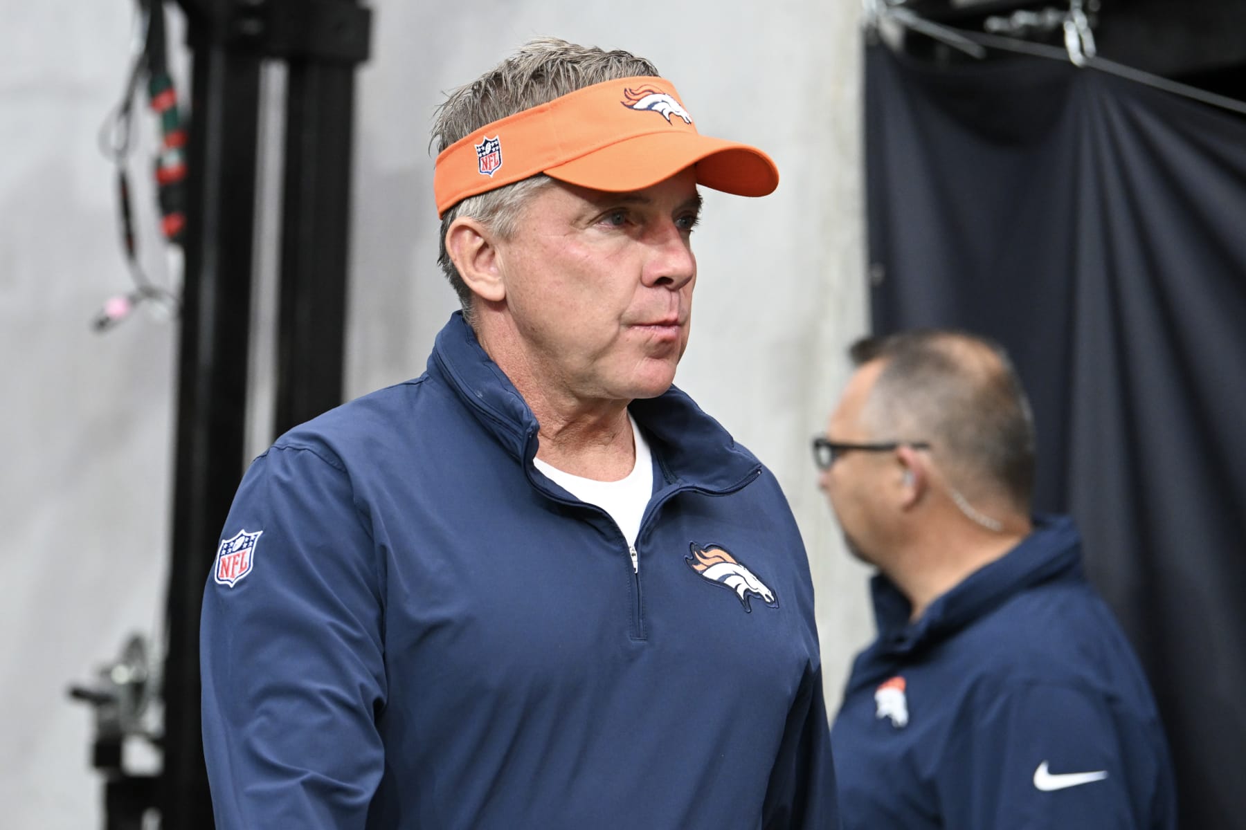 LAS VEGAS, NEVADA - JANUARY 07: Head Coach Sean Payton of the Denver Broncos during warm up against the Las Vegas Raiders at Allegiant Stadium on January 07, 2024 in Las Vegas, Nevada. The Raiders defeated the Broncos 27-14. (Photo by Candice Ward/Getty Images)
