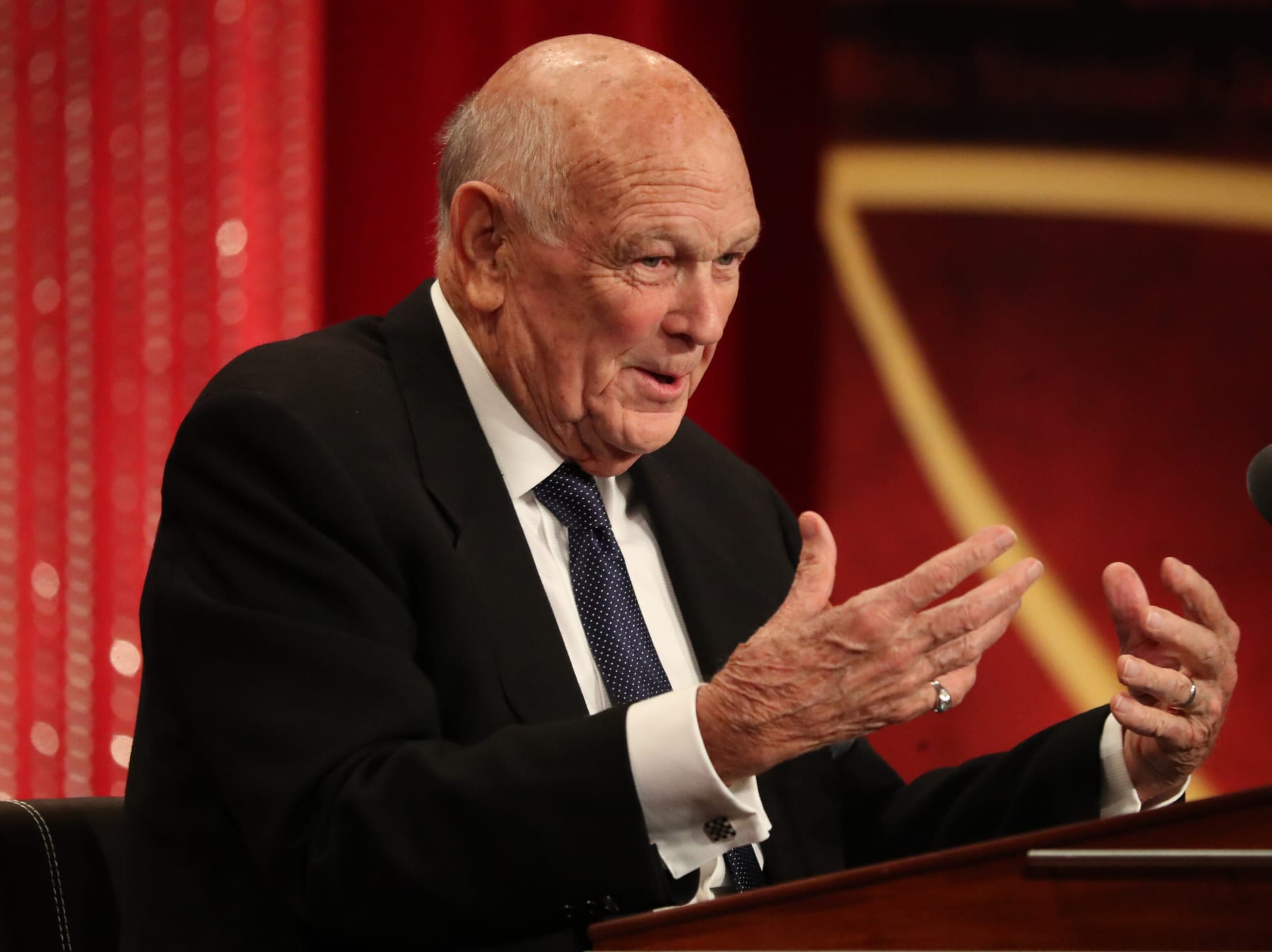 SPRINGFIELD, MA - SEPTEMBER 7: Former NCAA coach Charles "Lefty" Driesell gives his induction speech during the Naismith Memorial Basketball Hall of Fame 2018 Enshrinement Ceremony at the Springfield Symphony Hall in Springfield, MA on Sep. 7, 2018. (Photo by Matthew J. Lee/The Boston Globe via Getty Images) SPRINGFIELD, MA - SEPTEMBER 7: Former NCAA coach Charles "Lefty" Driesell gives his induction speech during the Naismith Memorial Basketball Hall of Fame 2018 Enshrinement Ceremony at the Springfield Symphony Hall in Springfield, MA on Sep. 7, 2018. (Photo by Matthew J. Lee/The Boston Globe via Getty Images)
