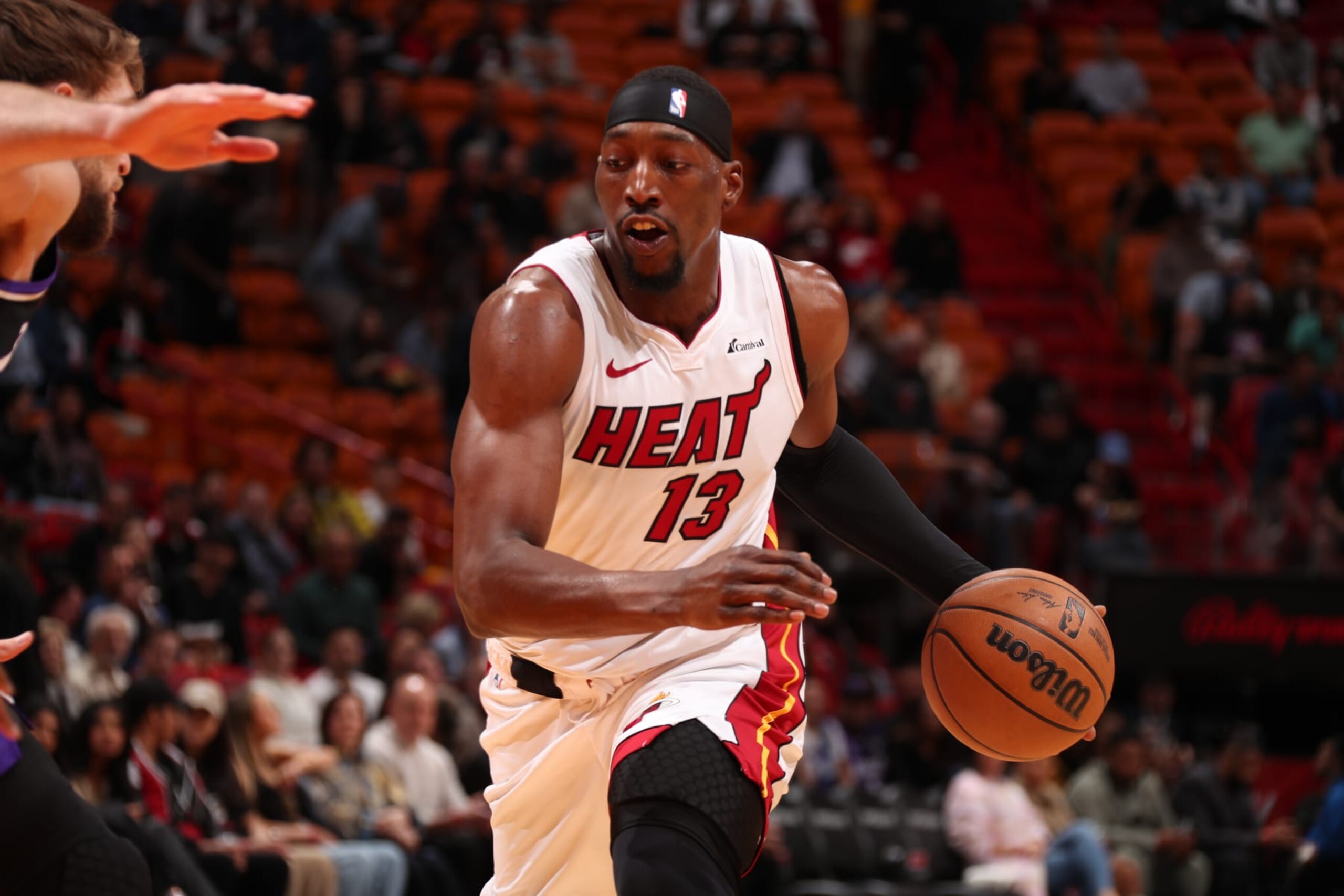 MIAMI, FL - JANUARY 31: Bam Adebayo #13 of the Miami Heat handles the ball during the game against the Sacramento Kings on January 31, 2024 at Kaseya Center in Miami, Florida. NOTE TO USER: User expressly acknowledges and agrees that, by downloading and or using this Photograph, user is consenting to the terms and conditions of the Getty Images License Agreement. Mandatory Copyright Notice: Copyright 2024 NBAE (Photo by Issac Baldizon/NBAE via Getty Images) MIAMI, FL - JANUARY 31: Bam Adebayo #13 of the Miami Heat handles the ball during the game against the Sacramento Kings on January 31, 2024 at Kaseya Center in Miami, Florida. NOTE TO USER: User expressly acknowledges and agrees that, by downloading and or using this Photograph, user is consenting to the terms and conditions of the Getty Images License Agreement. Mandatory Copyright Notice: Copyright 2024 NBAE (Photo by Issac Baldizon/NBAE via Getty Images)