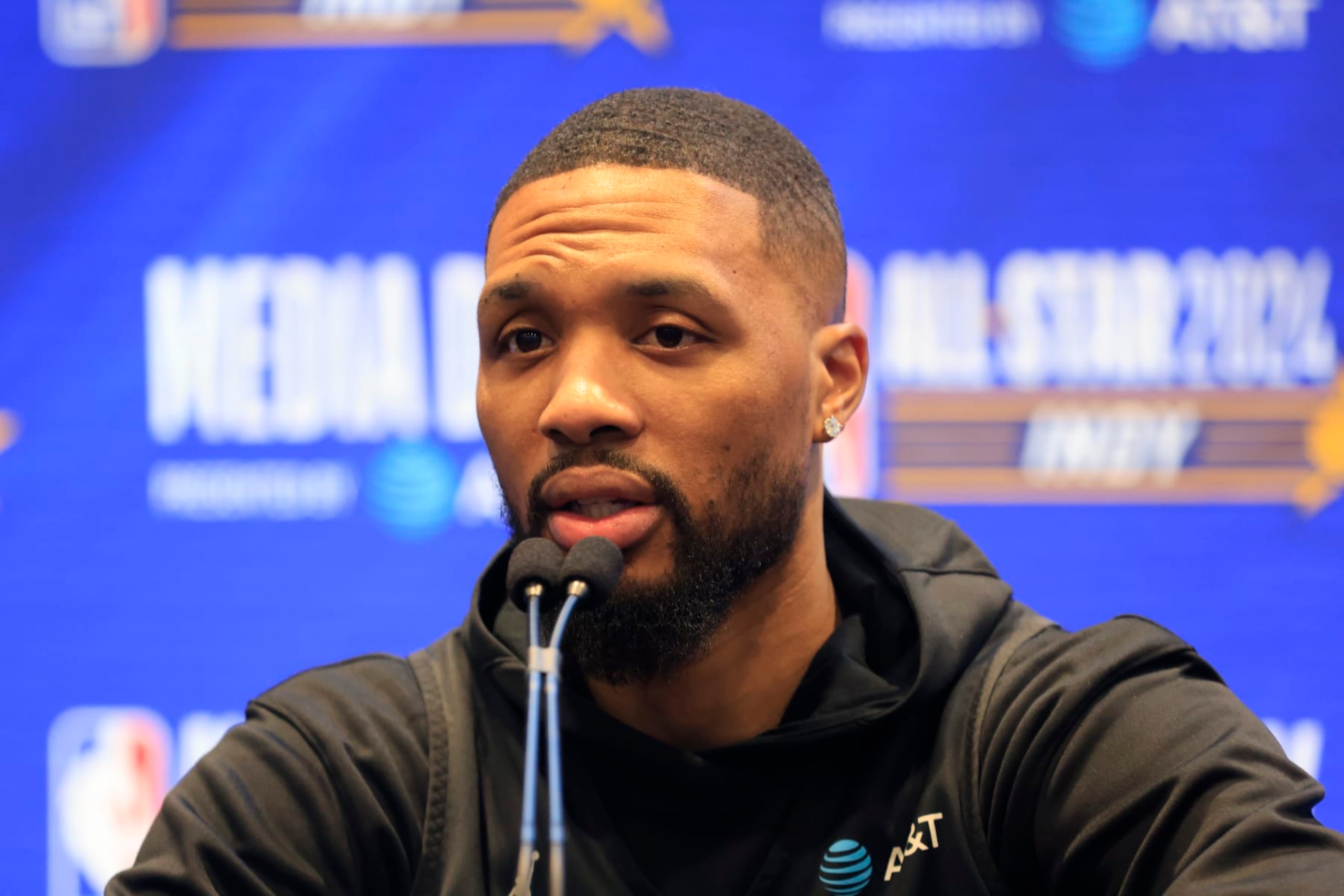 INDIANAPOLIS, INDIANA - FEBRUARY 17: Damian Lillard #0 of the Milwaukee Bucks speaks to the Media at Gainbridge Fieldhouse on February 17, 2024 in Indianapolis, Indiana. NOTE TO USER: User expressly acknowledges and agrees that, by downloading and or using this photograph, User is consenting to the terms and conditions of the Getty Images License Agreement. (Photo by Justin Casterline/Getty Images) INDIANAPOLIS, INDIANA - FEBRUARY 17: Damian Lillard #0 of the Milwaukee Bucks speaks to the Media at Gainbridge Fieldhouse on February 17, 2024 in Indianapolis, Indiana. NOTE TO USER: User expressly acknowledges and agrees that, by downloading and or using this photograph, User is consenting to the terms and conditions of the Getty Images License Agreement. (Photo by Justin Casterline/Getty Images)