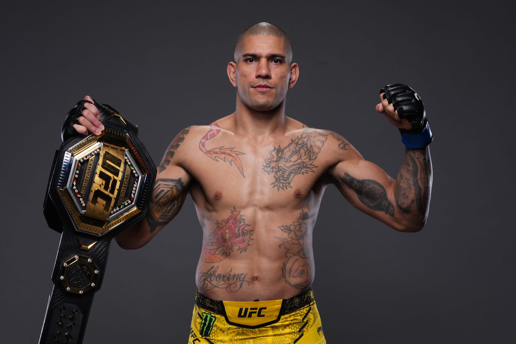 NEW YORK, NEW YORK - NOVEMBER 11: Alex Pereira of Brazil poses for a portrait after defeating Jiri Prochazka of the Czech Republic in the UFC light heavyweight championship fight during the UFC 295 event at Madison Square Garden on November 11, 2023 in New York City. (Photo by Mike Roach/Zuffa LLC via Getty Images)