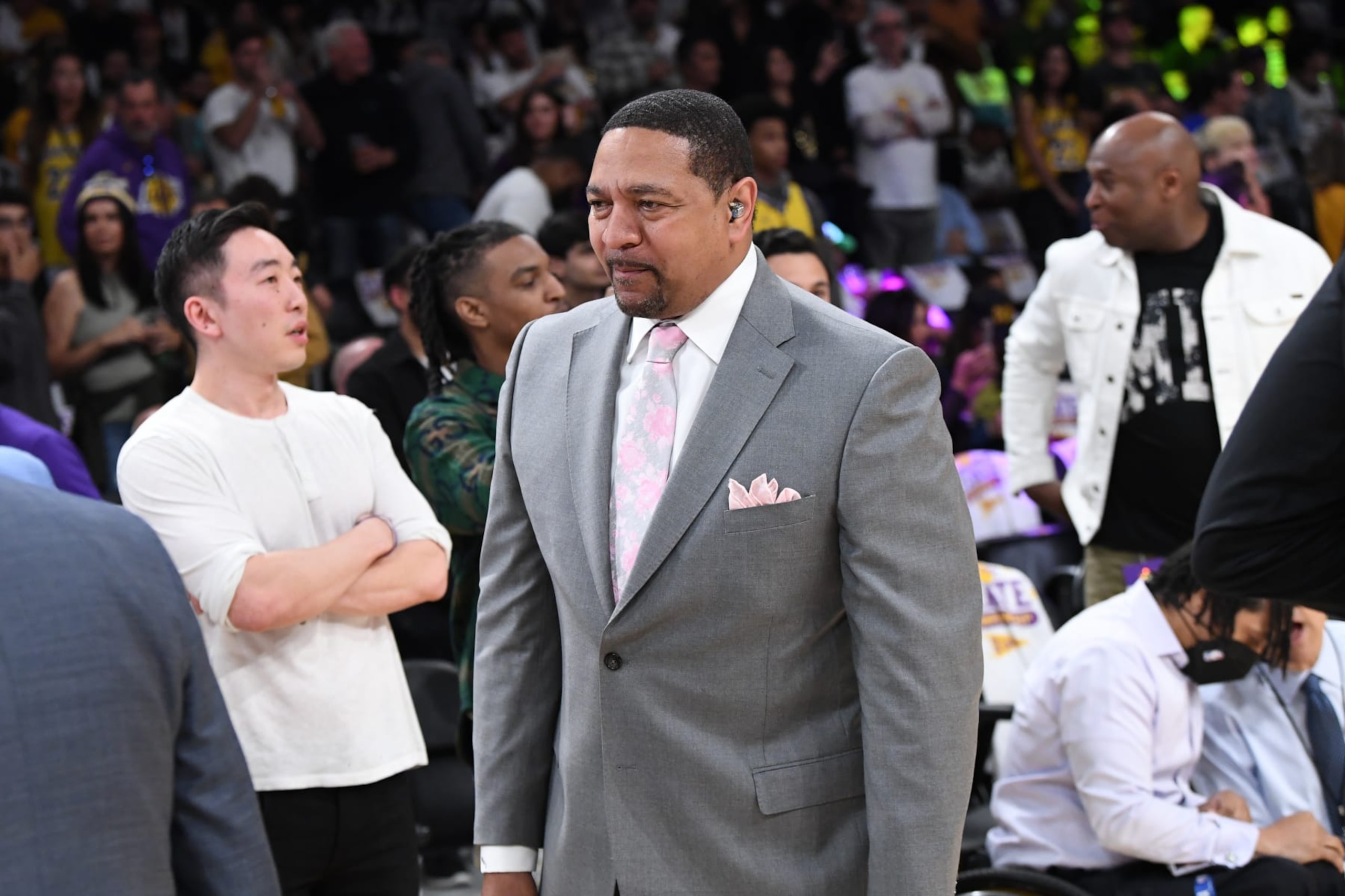 LOS ANGELES, CA - MAY 6: Mark Jackson looks on before Game 3 of the Western Conference Semi-Finals of the NBA Playoffs between the Golden State Warriors and the Los Angeles Lakers on May 6, 2023 at STAPLES Center in Los Angeles, California. NOTE TO USER: User expressly acknowledges and agrees that, by downloading and/or using this Photograph, user is consenting to the terms and conditions of the Getty Images License Agreement. Mandatory Copyright Notice: Copyright 2023 NBAE (Photo by Noah Graham/NBAE via Getty Images) LOS ANGELES, CA - MAY 6: Mark Jackson looks on before Game 3 of the Western Conference Semi-Finals of the NBA Playoffs between the Golden State Warriors and the Los Angeles Lakers on May 6, 2023 at STAPLES Center in Los Angeles, California. NOTE TO USER: User expressly acknowledges and agrees that, by downloading and/or using this Photograph, user is consenting to the terms and conditions of the Getty Images License Agreement. Mandatory Copyright Notice: Copyright 2023 NBAE (Photo by Noah Graham/NBAE via Getty Images)