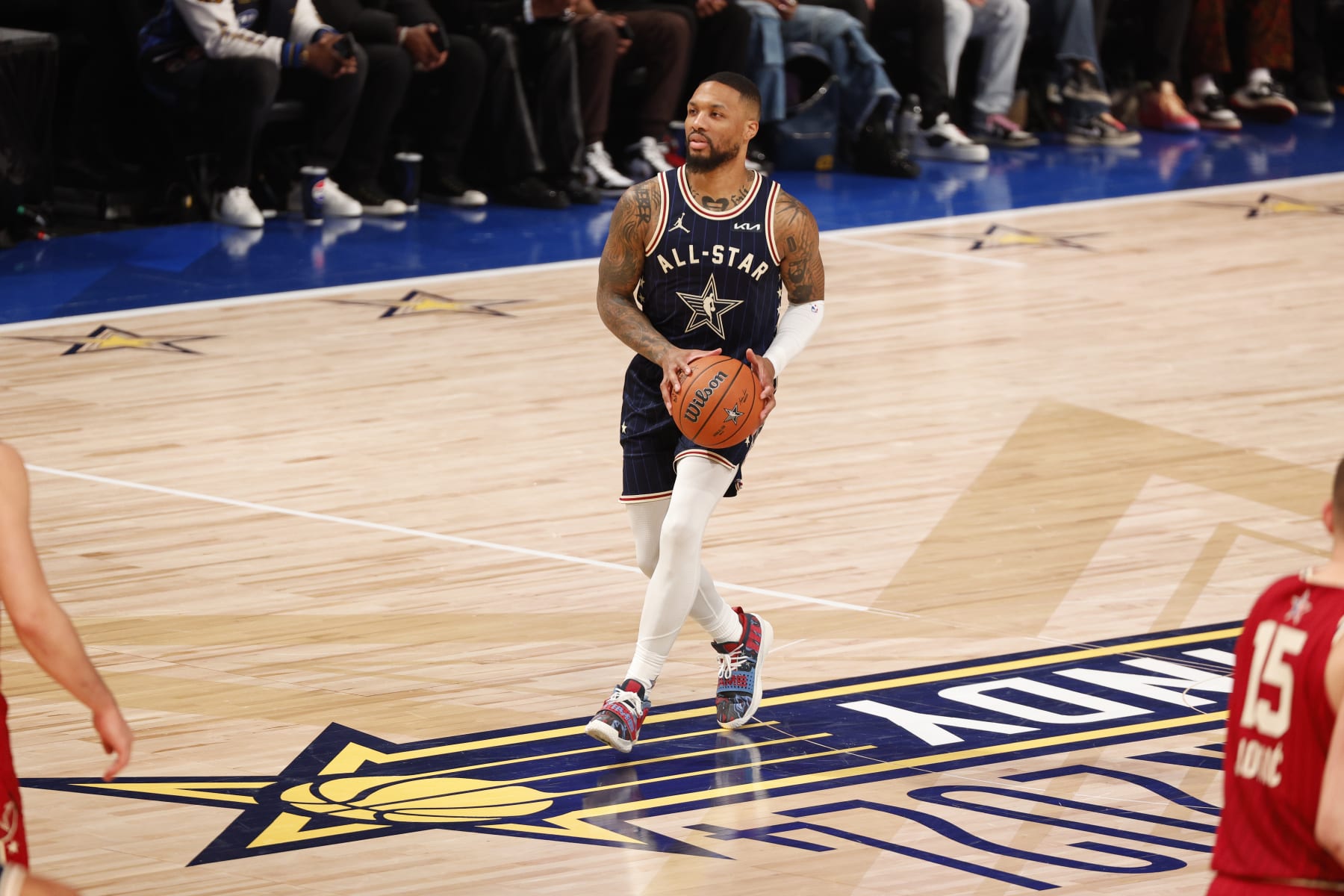 INDIANAPOLIS, IN - FEBRUARY 18: Damian Lillard #0 of the Eastern Conference handles the ball during the NBA All-Star Game as part of NBA All-Star Weekend on Sunday, February 18, 2024 at Gainbridge Fieldhouse in Indianapolis, Indiana. NOTE TO USER: User expressly acknowledges and agrees that, by downloading and/or using this Photograph, user is consenting to the terms and conditions of the Getty Images License Agreement. Mandatory Copyright Notice: Copyright 2024 NBAE (Photo by Brian Sevald/NBAE via Getty Images)