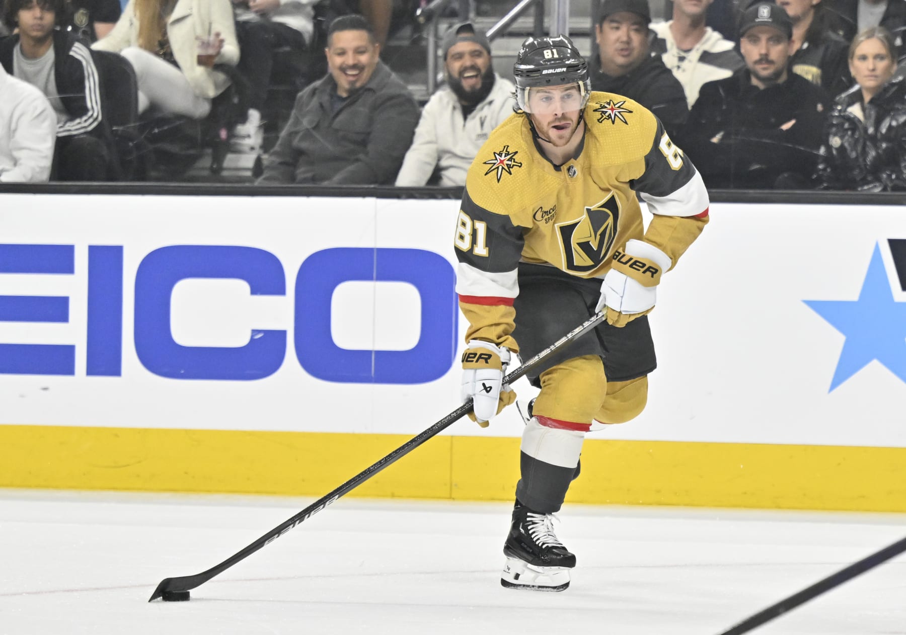 LAS VEGAS, NEVADA - FEBRUARY 20: Jonathan Marchessault #81 of the Vegas Golden Knights skates during the first period against the Nashville Predators at T-Mobile Arena on February 20, 2024 in Las Vegas, Nevada. (Photo by David Becker/NHLI via Getty Images)