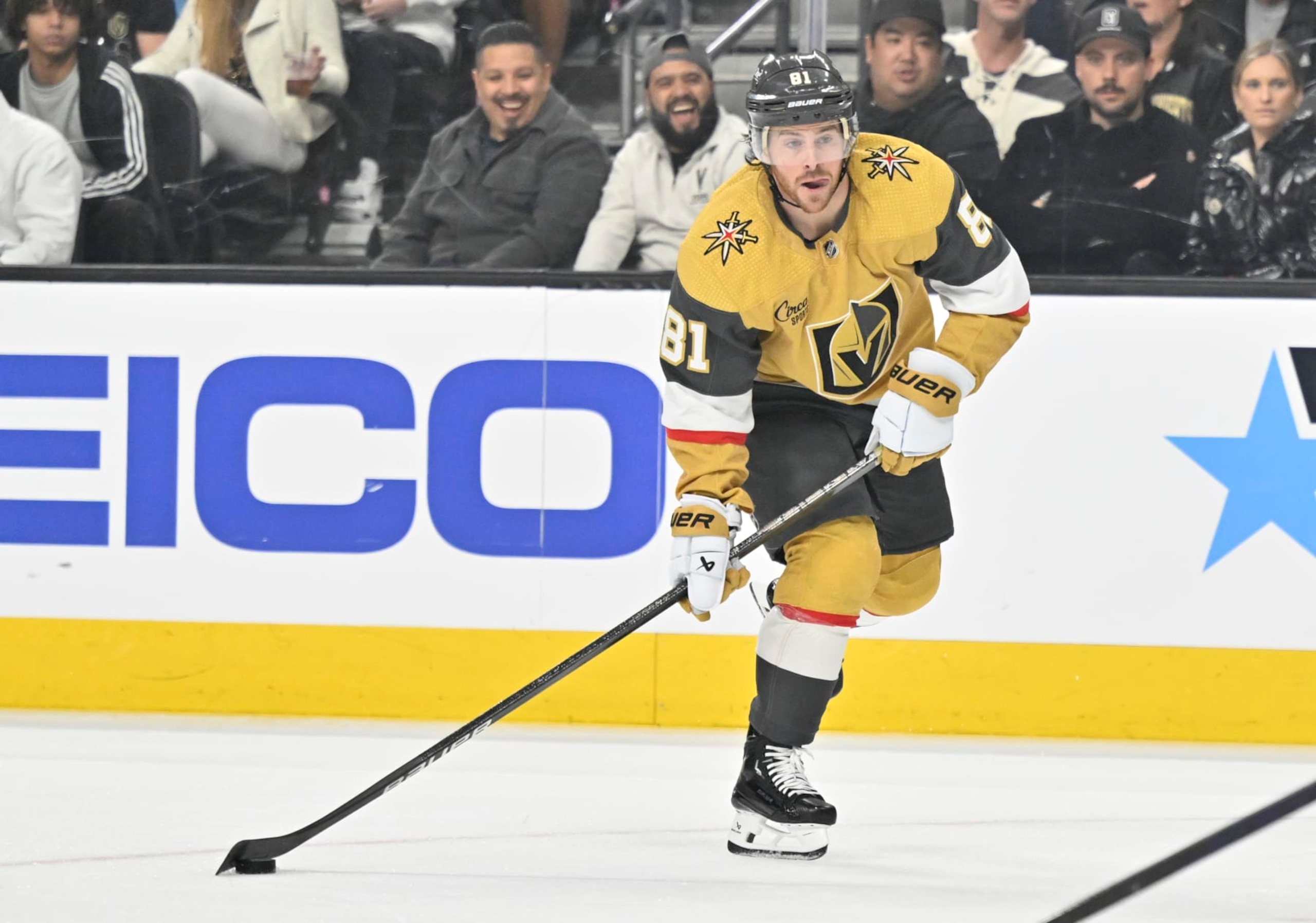 LAS VEGAS, NEVADA - FEBRUARY 20: Jonathan Marchessault #81 of the Vegas Golden Knights skates during the first period against the Nashville Predators at T-Mobile Arena on February 20, 2024 in Las Vegas, Nevada. (Photo by David Becker/NHLI via Getty Images)