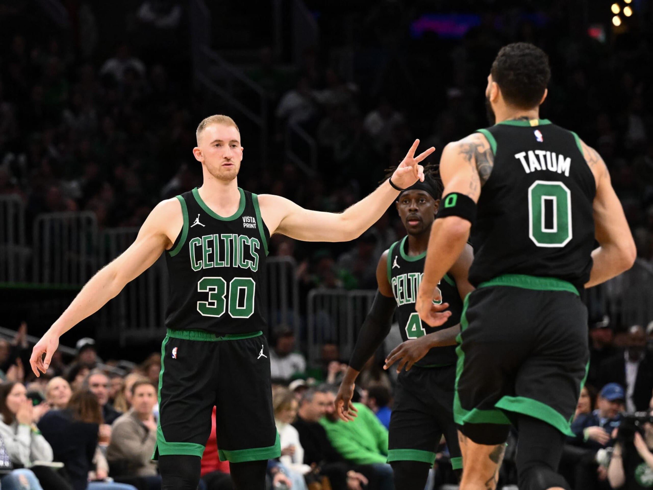 BOSTON, MASSACHUSETTS - JANUARY 27: Sam Hauser #30 of the Boston Celtics reacts after scoring a basket against the LA Clippers during the second quarter at the TD Garden on January 27, 2024 in Boston, Massachusetts. NOTE TO USER: User expressly acknowledges and agrees that, by downloading and or using this photograph, User is consenting to the terms and conditions of the Getty Images License Agreement. (Photo by Brian Fluharty/Getty Images) BOSTON, MASSACHUSETTS - JANUARY 27: Sam Hauser #30 of the Boston Celtics reacts after scoring a basket against the LA Clippers during the second quarter at the TD Garden on January 27, 2024 in Boston, Massachusetts. NOTE TO USER: User expressly acknowledges and agrees that, by downloading and or using this photograph, User is consenting to the terms and conditions of the Getty Images License Agreement. (Photo by Brian Fluharty/Getty Images)