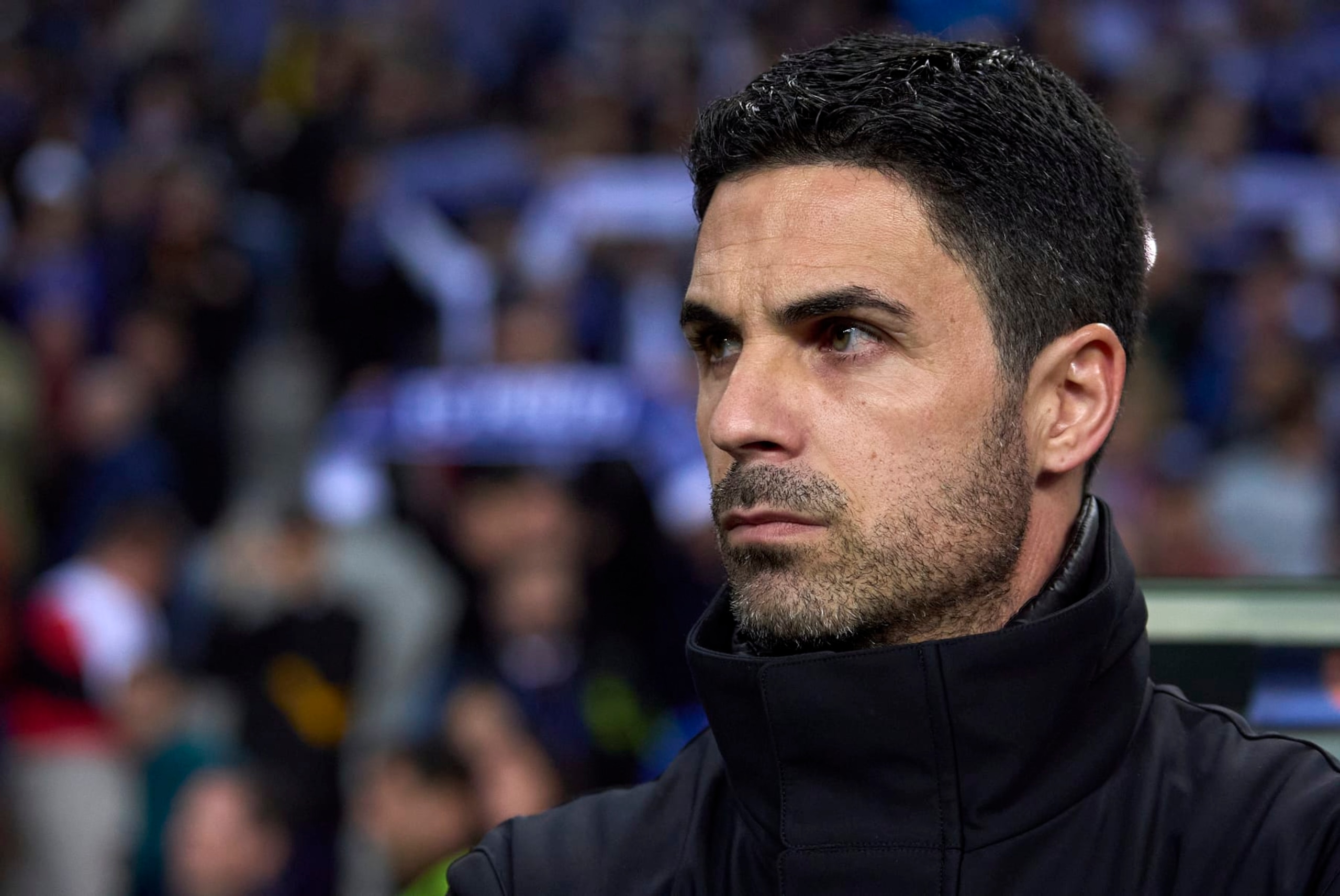 PORTO, PORTUGAL - FEBRUARY 21:  Mikel Arteta, Head Coach of Arsenal FC looks on prior to the UEFA Champions League 2023/24 round of 16 first leg match between FC Porto and Arsenal FC at Estadio do Dragao on February 21, 2024 in Porto, Portugal. (Photo by Jose Manuel Alvarez/Quality Sport Images/Getty Images)