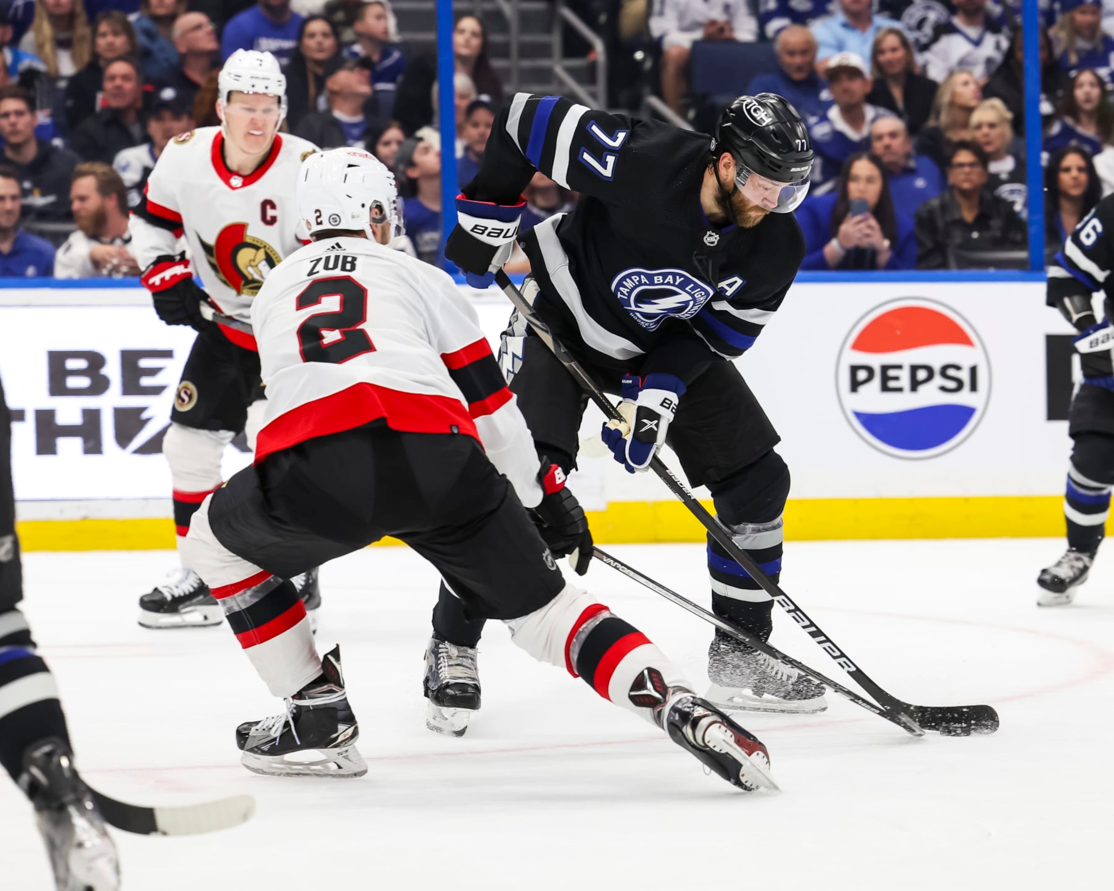 TAMPA, FL - FEBRUARY 19: Victor Hedman #77 of the Tampa Bay Lightning against the Ottawa Senators during the second period at Amalie Arena on February 19, 2024 in Tampa, Florida. (Photo by Mark LoMoglio/NHLI via Getty Images) TAMPA, FL - FEBRUARY 19: Victor Hedman #77 of the Tampa Bay Lightning against the Ottawa Senators during the second period at Amalie Arena on February 19, 2024 in Tampa, Florida. (Photo by Mark LoMoglio/NHLI via Getty Images)