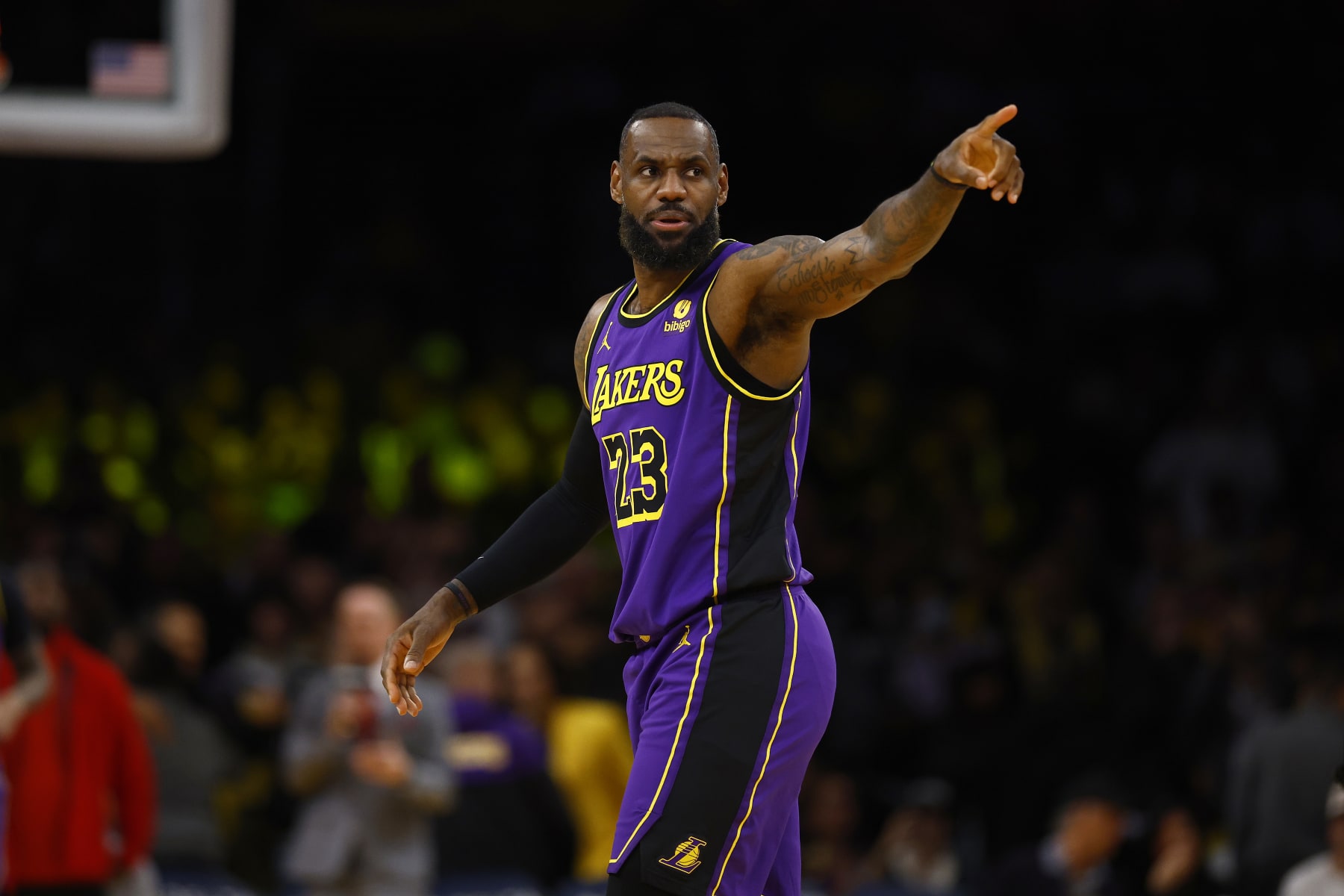 LOS ANGELES, CALIFORNIA - FEBRUARY 09:  LeBron James #23 of the Los Angeles Lakers in the first half at Crypto.com Arena on February 09, 2024 in Los Angeles, California.  NOTE TO USER: User expressly acknowledges and agrees that, by downloading and/or using this photograph, user is consenting to the terms and conditions of the Getty Images License Agreement.  (Photo by Ronald Martinez/Getty Images)