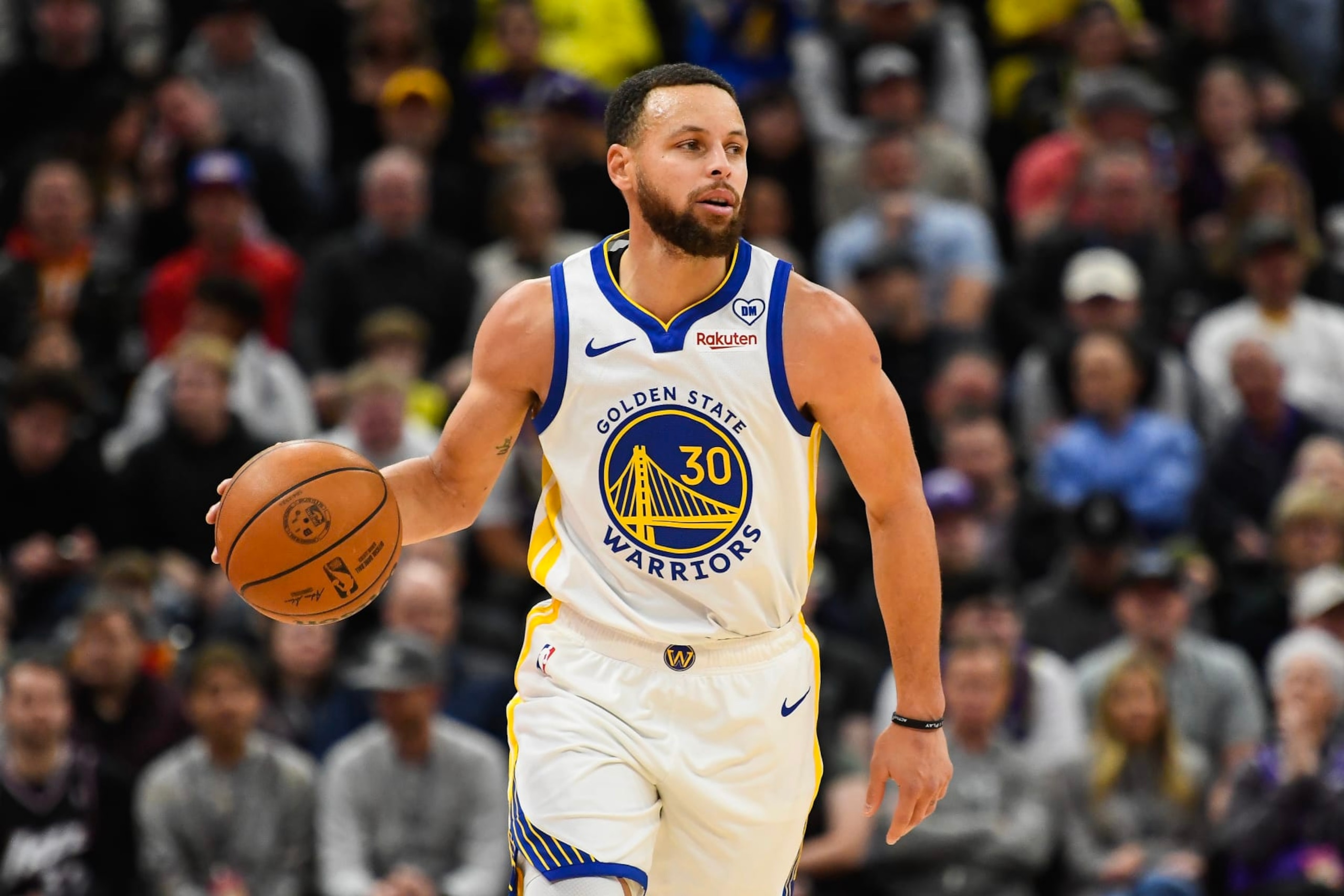 SALT LAKE CITY, UTAH - FEBRUARY 12: Stephen Curry #30 of the Golden State Warriors in action during a game against the Utah Jazz at Delta Center on February 12, 2024 in Salt Lake City, Utah. NOTE TO USER: User expressly acknowledges and agrees that, by downloading and or using this photograph, User is consenting to the terms and conditions of the Getty Images License Agreement. (Photo by Alex Goodlett/Getty Images) SALT LAKE CITY, UTAH - FEBRUARY 12: Stephen Curry #30 of the Golden State Warriors in action during a game against the Utah Jazz at Delta Center on February 12, 2024 in Salt Lake City, Utah. NOTE TO USER: User expressly acknowledges and agrees that, by downloading and or using this photograph, User is consenting to the terms and conditions of the Getty Images License Agreement. (Photo by Alex Goodlett/Getty Images)