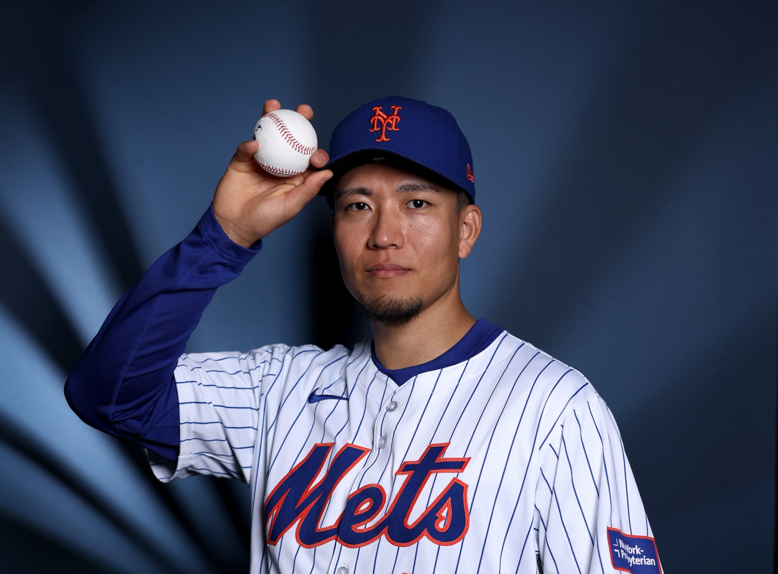 PORT ST. LUCIE, FLORIDA - FEBRUARY 22:  Kodai Senga #34 of the New York Mets poses for a portrait on New York Mets Photo Day at Clover Park on February 22, 2024 in Port St. Lucie, Florida. (Photo by Elsa/Getty Images)