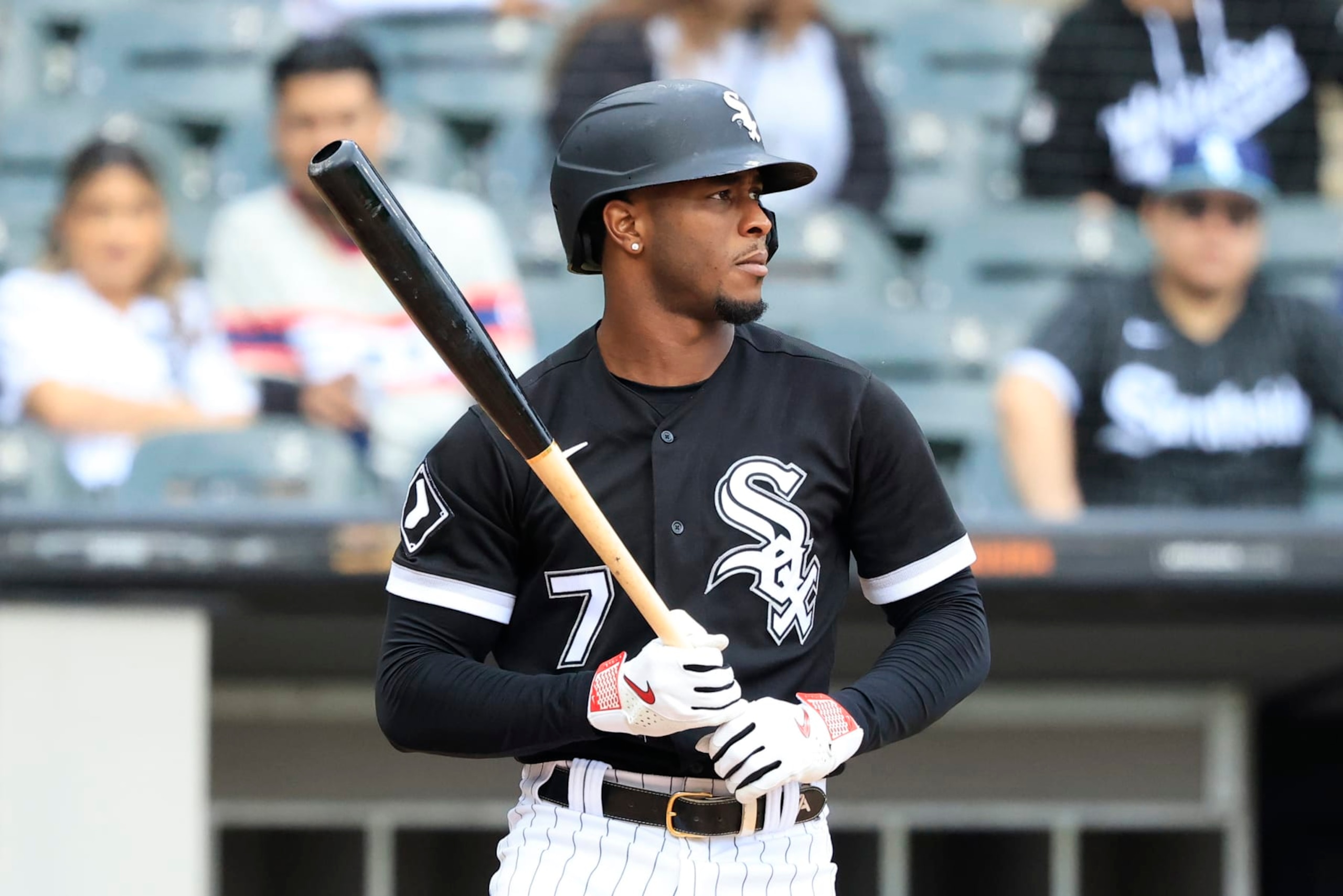 CHICAGO, ILLINOIS - SEPTEMBER 28: Tim Anderson #7 of the Chicago White Sox at bat in the game against the Arizona Diamondbacks at Guaranteed Rate Field on September 28, 2023 in Chicago, Illinois. (Photo by Justin Casterline/Getty Images)