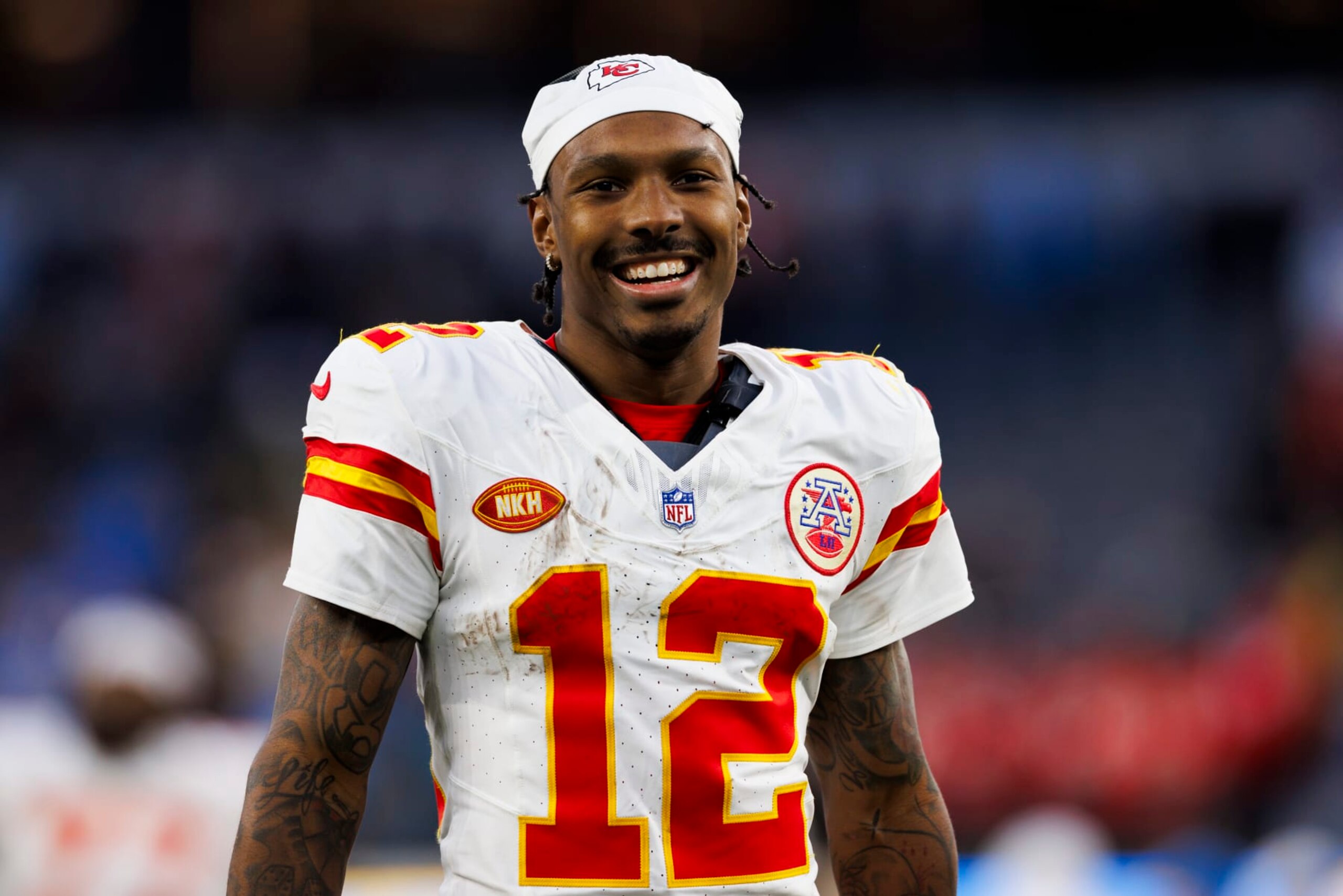INGLEWOOD, CALIFORNIA - JANUARY 7: Mecole Hardman #12 of the Kansas City Chiefs during a game against the Los Angeles Chargers at SoFi Stadium on January 7, 2024 in Inglewood, California. (Photo by Ric Tapia/Getty Images) INGLEWOOD, CALIFORNIA - JANUARY 7: Mecole Hardman #12 of the Kansas City Chiefs during a game against the Los Angeles Chargers at SoFi Stadium on January 7, 2024 in Inglewood, California. (Photo by Ric Tapia/Getty Images)