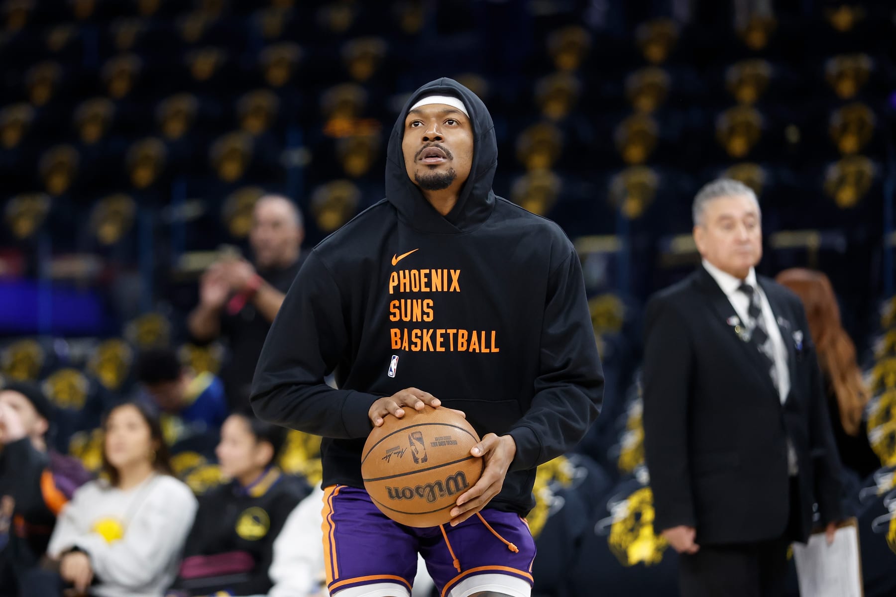 SAN FRANCISCO, CALIFORNIA - FEBRUARY 10: Bradley Beal #3 of the Phoenix Suns warms up before the game against the Golden State Warriors at Chase Center on February 10, 2024 in San Francisco, California. NOTE TO USER: User expressly acknowledges and agrees that, by downloading and or using this photograph, User is consenting to the terms and conditions of the Getty Images License Agreement. (Photo by Lachlan Cunningham/Getty Images)