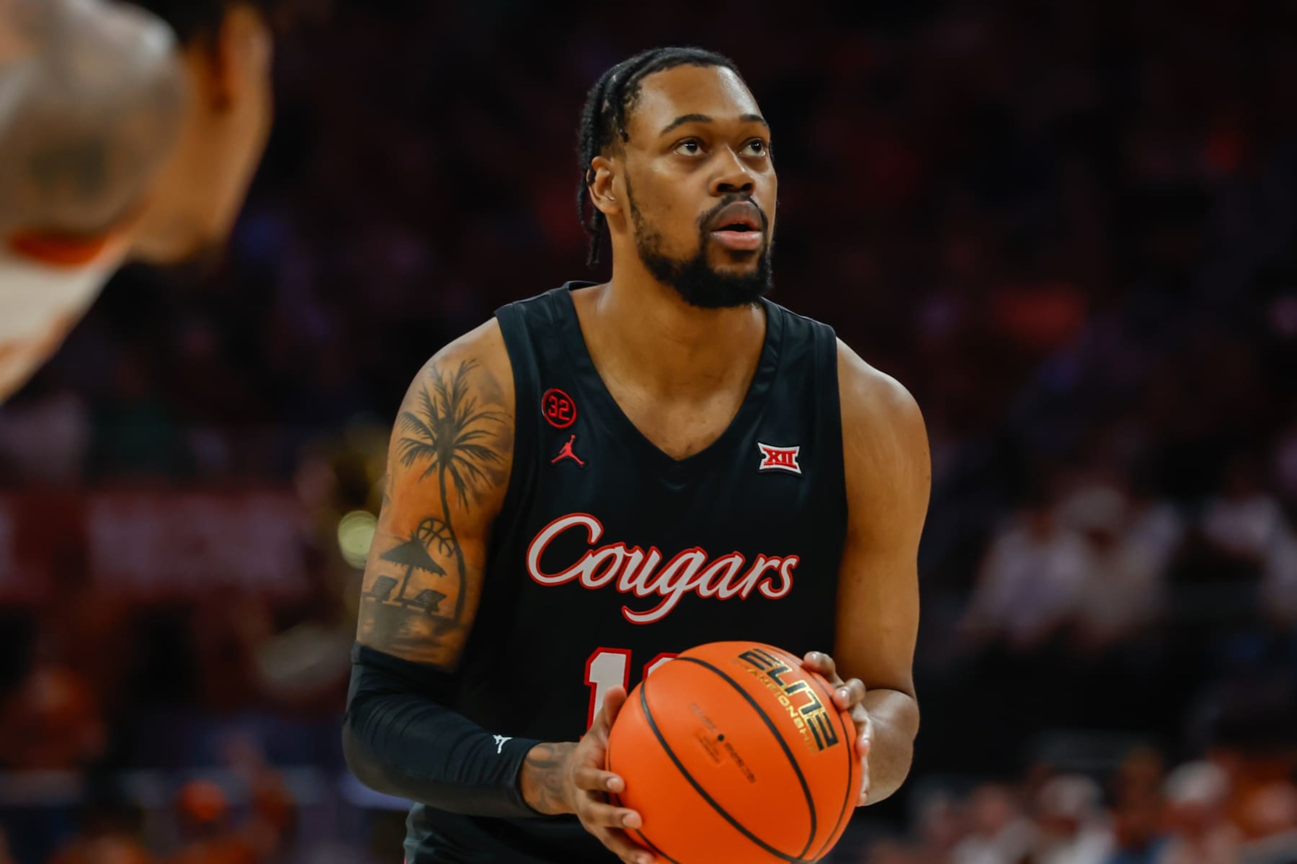 AUSTIN, TX - JANUARY 29: Houston Cougars forward J'Wan Roberts (13) prepares to take a free throw during the Big 12 college basketball game between Texas Longhorns and Houston Cougars on January 29, 2024, at Moody Center in Austin, Texas. (Photo by David Buono/Icon Sportswire via Getty Images)