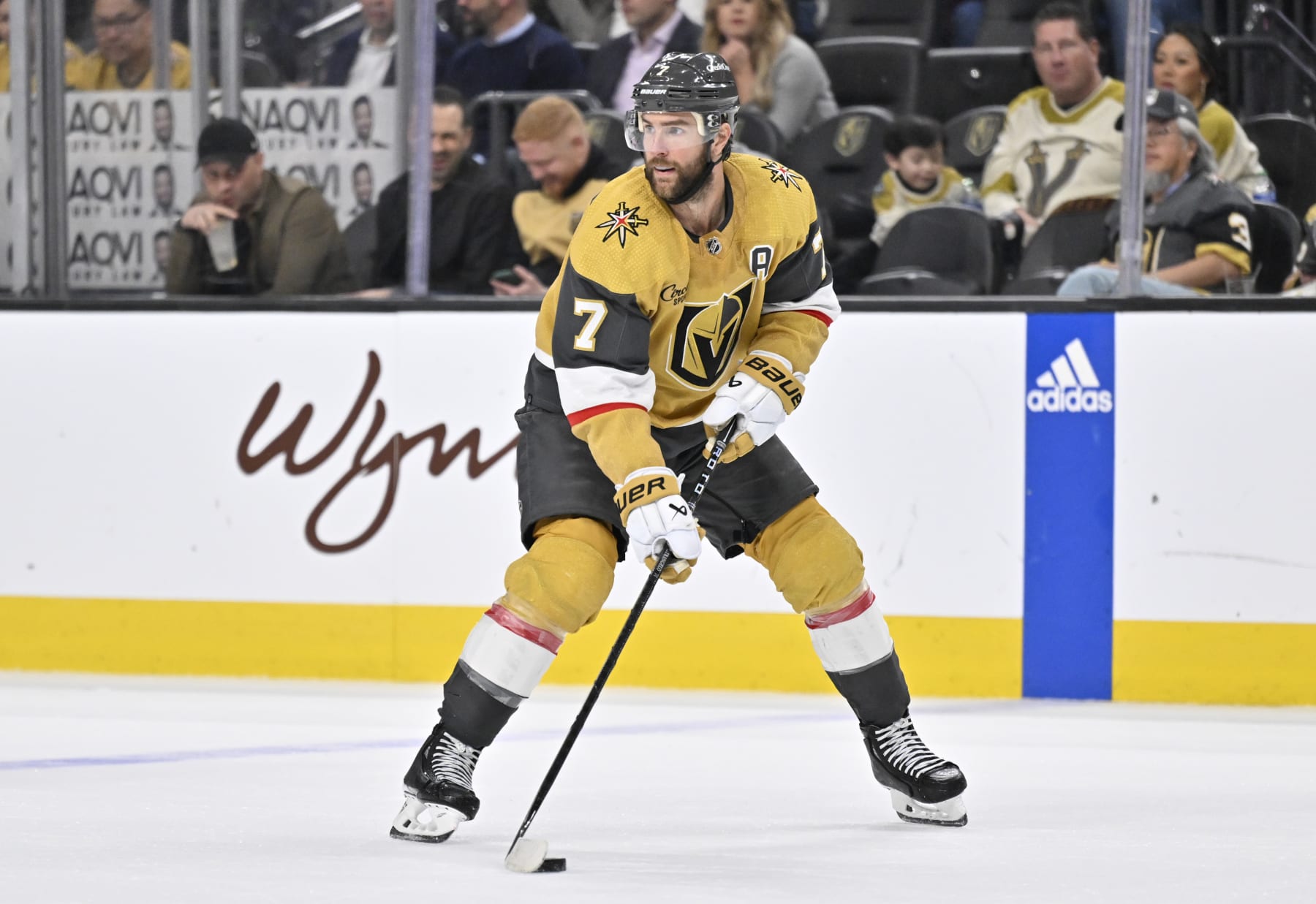 LAS VEGAS, NEVADA - FEBRUARY 22: Alex Pietrangelo #7 of the Vegas Golden Knights skates during the second period against the Toronto Maple Leafs at T-Mobile Arena on February 22, 2024 in Las Vegas, Nevada. (Photo by David Becker/NHLI via Getty Images)