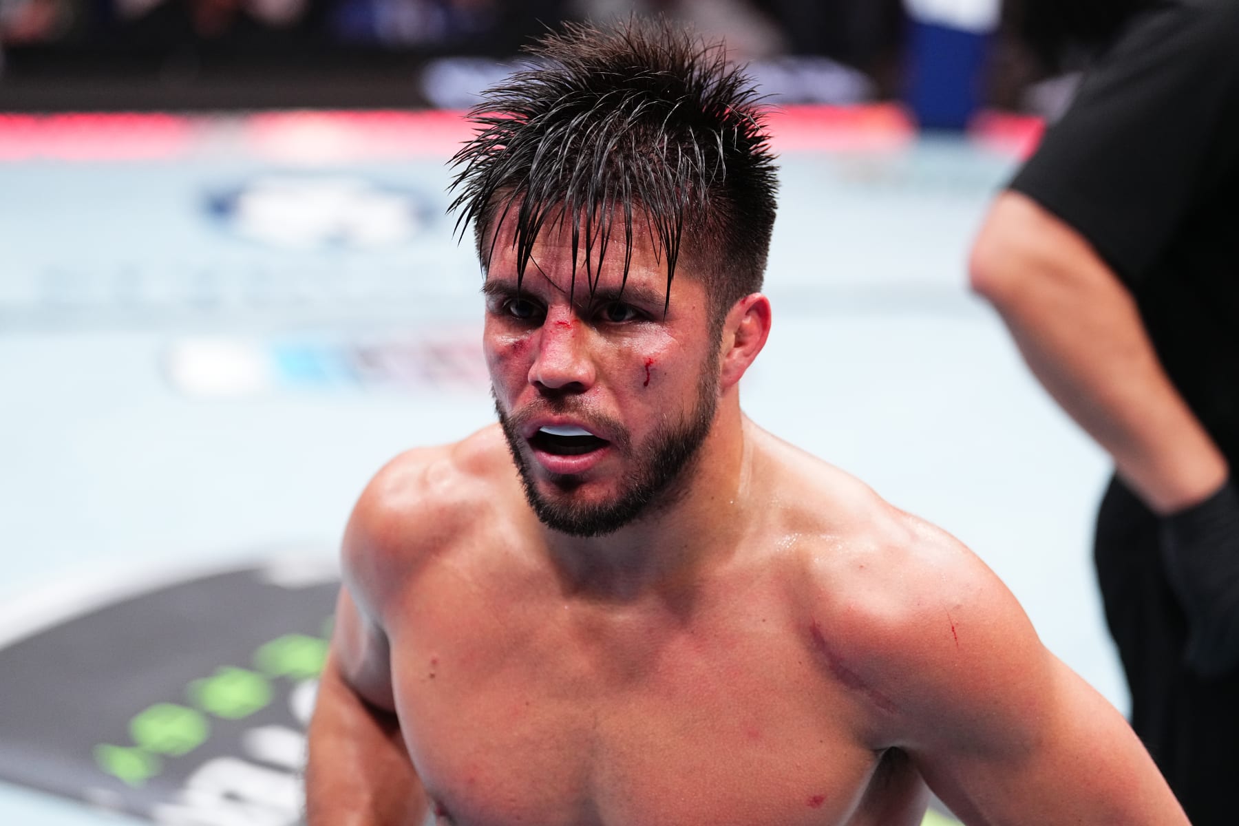 ANAHEIM, CALIFORNIA - FEBRUARY 17: Henry Cejudo reacts after a bantamweight fight against Merab Dvalishvili of Georgia during the UFC 298 event at Honda Center on February 17, 2024 in Anaheim, California. (Photo by Chris Unger/Zuffa LLC via Getty Images)