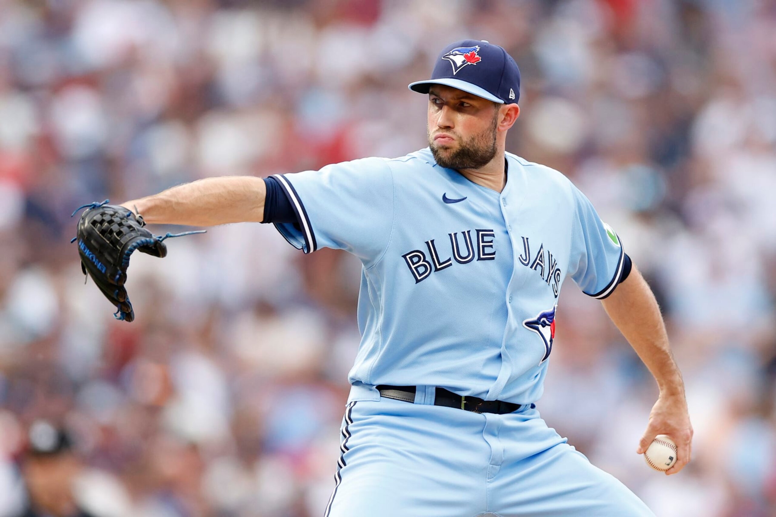 MINNEAPOLIS, MINNESOTA - OCTOBER 03: Tim Mayza #58 of the Toronto Blue Jays throws a pitch against the Minnesota Twins during the fifth inning in Game One of the Wild Card Series at Target Field on October 03, 2023 in Minneapolis, Minnesota. (Photo by David Berding/Getty Images)