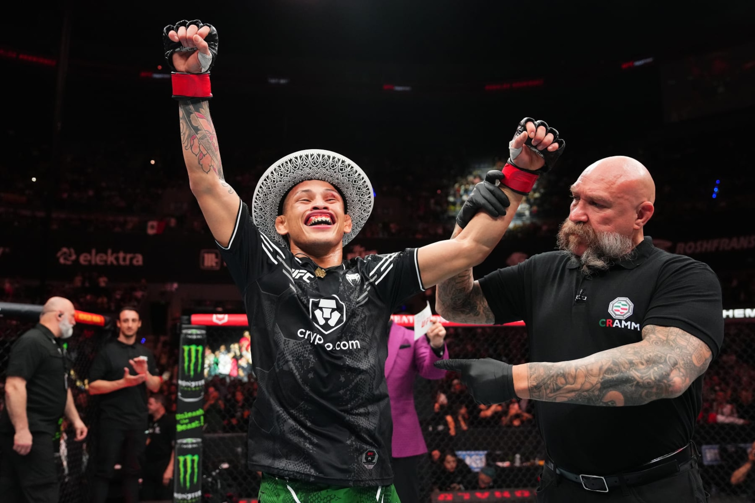 MEXICO CITY, MEXICO - FEBRUARY 24: Ronaldo Rodriguez of Mexico reacts after defeating Denys Bondar of Ukraine in a flyweight fight during the UFC Fight Night event at Arena CDMX on February 24, 2024 in Mexico City, Mexico. (Photo by Josh Hedges/Zuffa LLC via Getty Images)