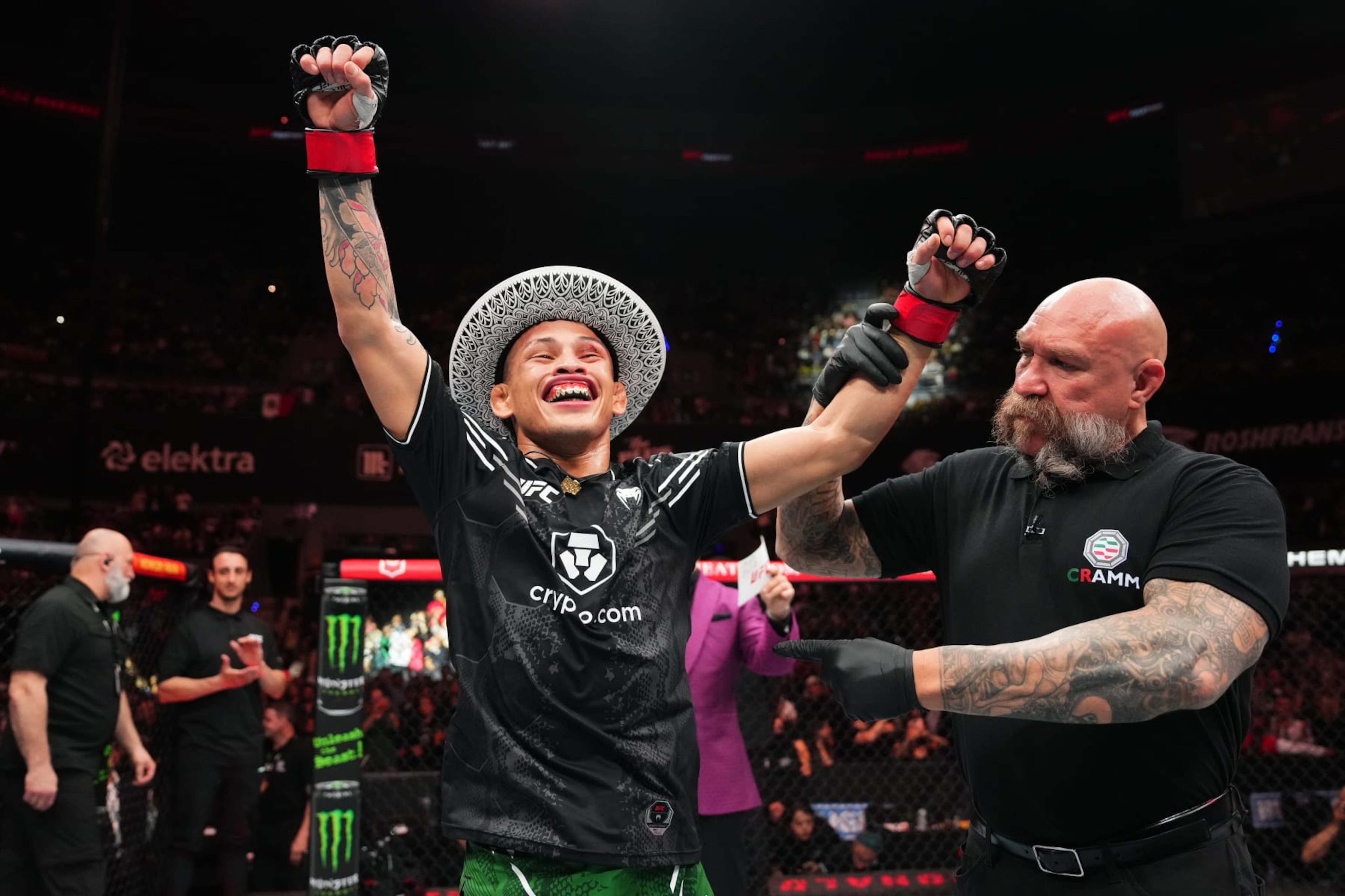 MEXICO CITY, MEXICO - FEBRUARY 24: Ronaldo Rodriguez of Mexico reacts after defeating Denys Bondar of Ukraine in a flyweight fight during the UFC Fight Night event at Arena CDMX on February 24, 2024 in Mexico City, Mexico. (Photo by Josh Hedges/Zuffa LLC via Getty Images) MEXICO CITY, MEXICO - FEBRUARY 24: Ronaldo Rodriguez of Mexico reacts after defeating Denys Bondar of Ukraine in a flyweight fight during the UFC Fight Night event at Arena CDMX on February 24, 2024 in Mexico City, Mexico. (Photo by Josh Hedges/Zuffa LLC via Getty Images)