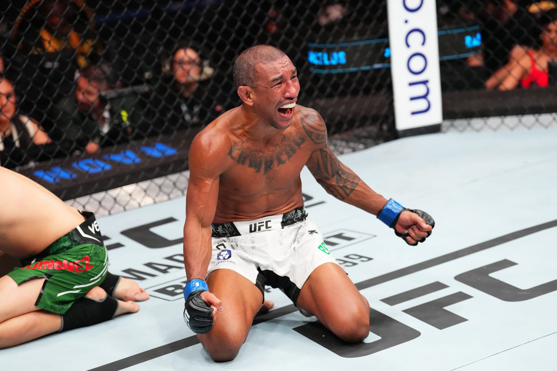 MEXICO CITY, MEXICO - FEBRUARY 24: Raoni Barcelos of Brazil reacts after defeating Cristian Quinonez of Mexico in a bantamweight fight during the UFC Fight Night event at Arena CDMX on February 24, 2024 in Mexico City, Mexico. (Photo by Josh Hedges/Zuffa LLC via Getty Images)