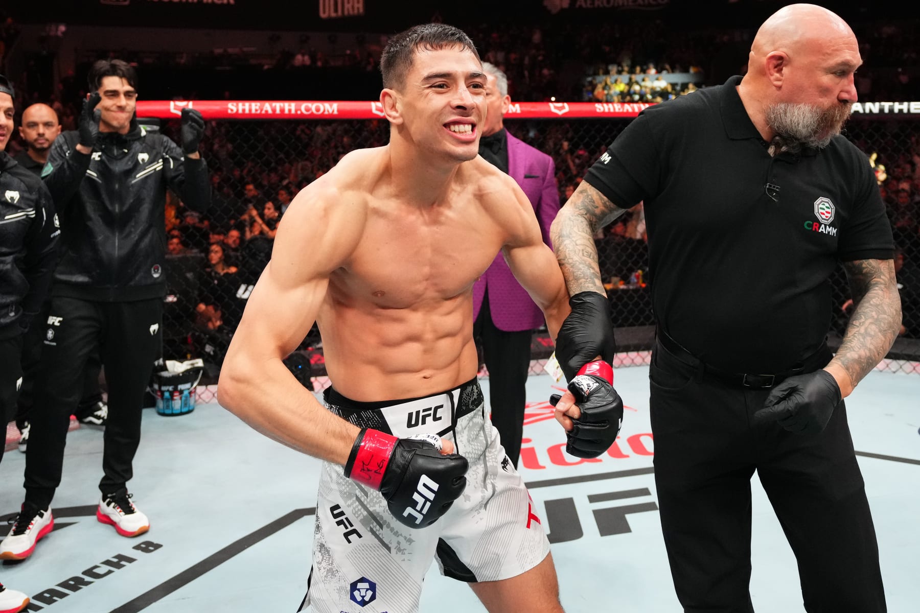 MEXICO CITY, MEXICO - FEBRUARY 24: Manuel Torres of Mexico reacts after defeating Chris Duncan of Scotland in a lightweight fight during the UFC Fight Night event at Arena CDMX on February 24, 2024 in Mexico City, Mexico. (Photo by Josh Hedges/Zuffa LLC via Getty Images)
