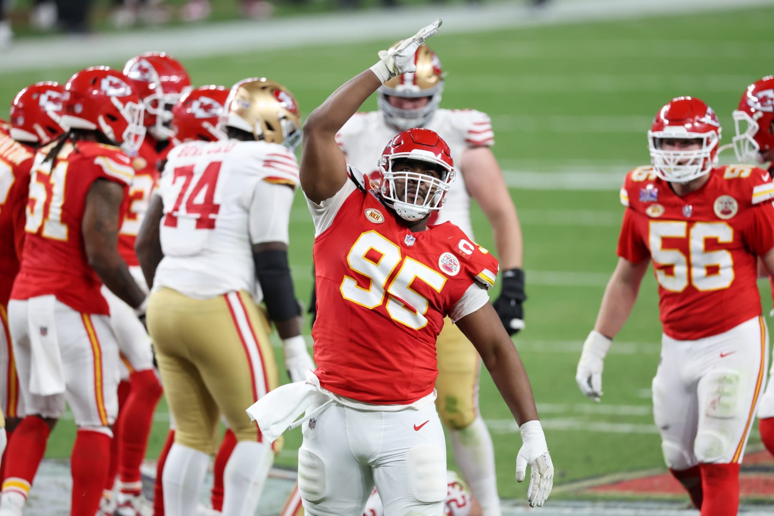 LAS VEGAS, NEVADA - FEBRUARY 11: Chris Jones #95 of the Kansas City Chiefs reacts after a play during Super Bowl LVIII at Allegiant Stadium on February 11, 2024 in Las Vegas, Nevada. (Photo by Steph Chambers/Getty Images) LAS VEGAS, NEVADA - FEBRUARY 11: Chris Jones #95 of the Kansas City Chiefs reacts after a play during Super Bowl LVIII at Allegiant Stadium on February 11, 2024 in Las Vegas, Nevada. (Photo by Steph Chambers/Getty Images)