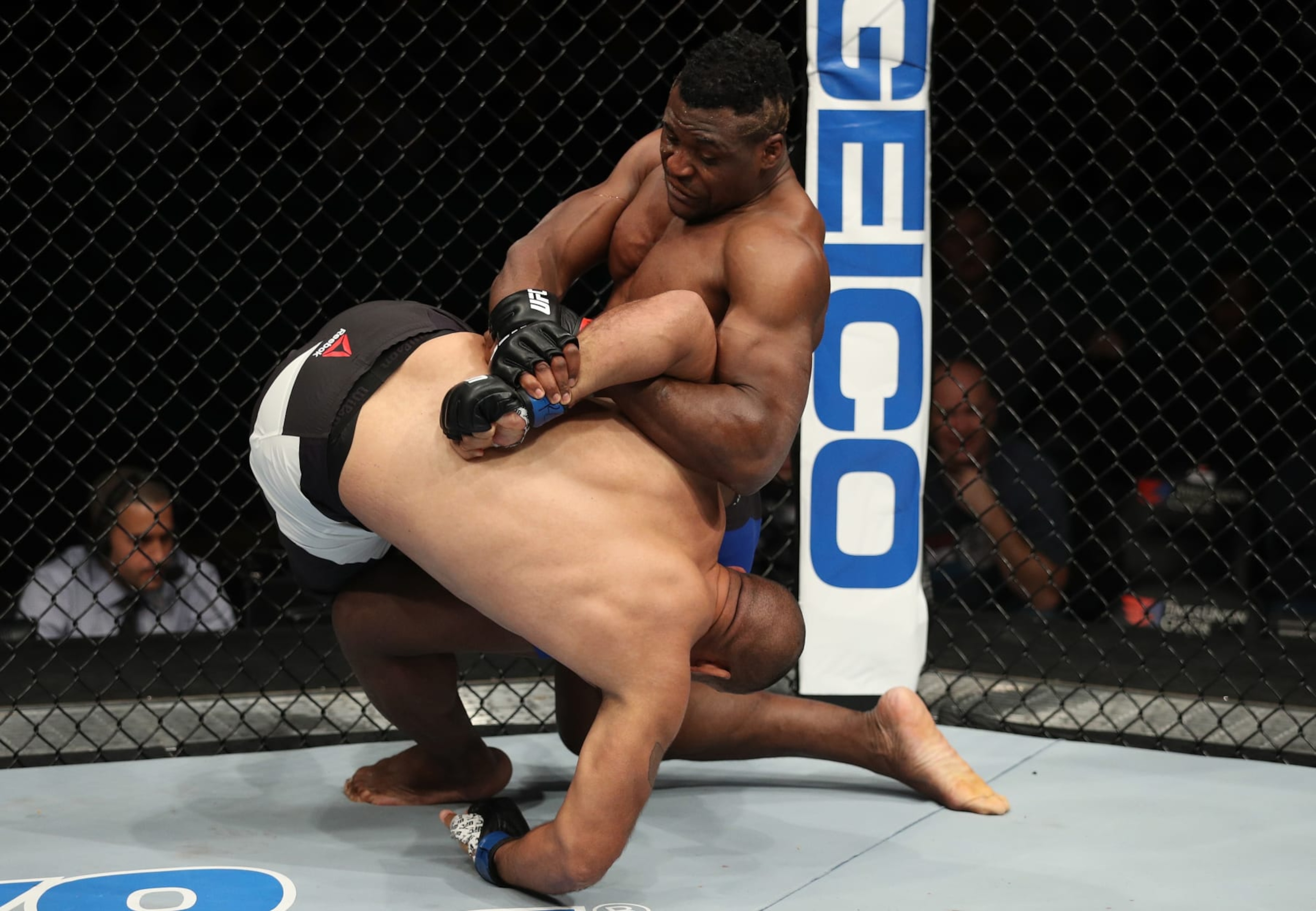 Francis Ngannou secures a kimura submission against Anthony Hamilton Francis Ngannou secures a kimura submission against Anthony Hamilton
