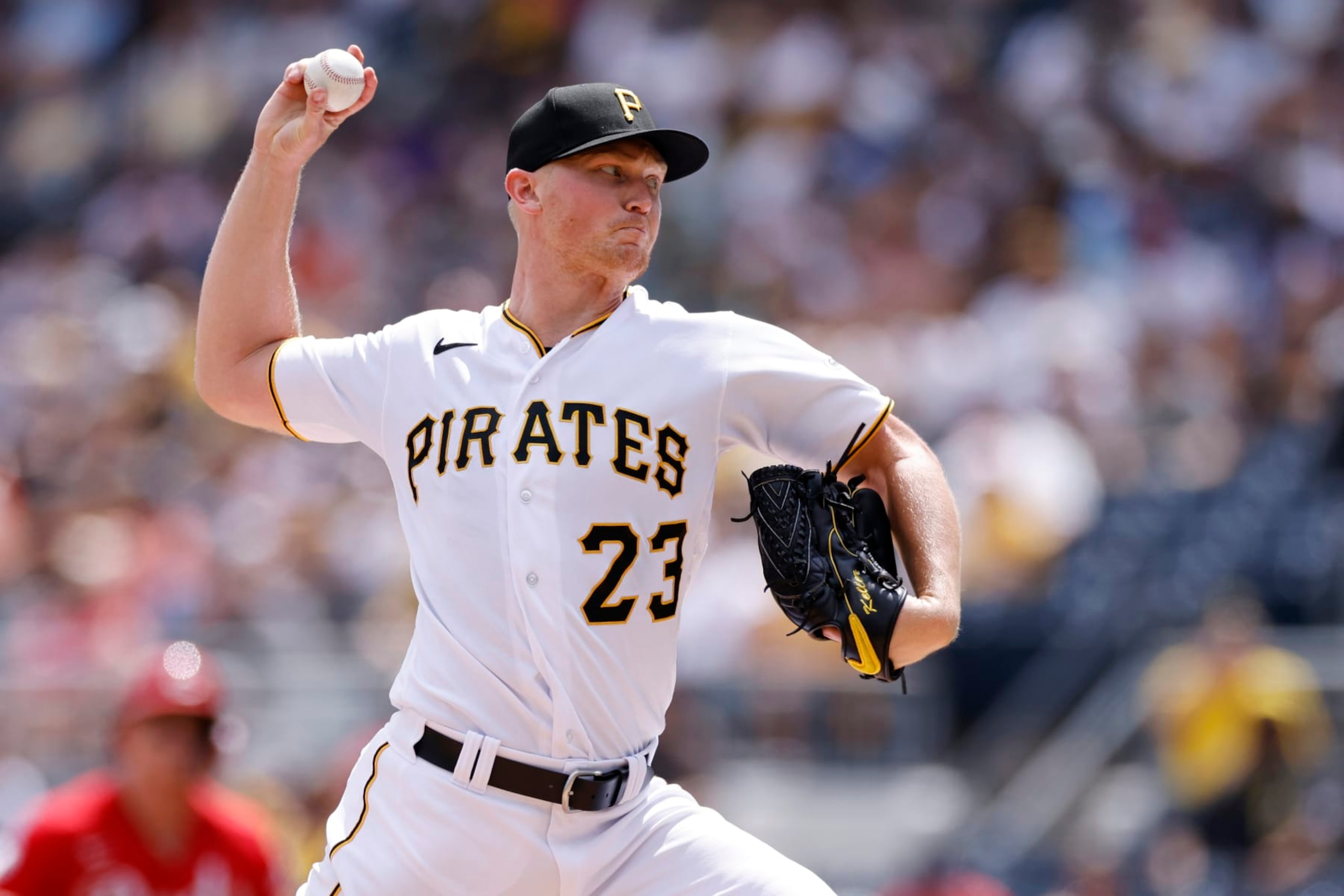 PITTSBURGH, PA - AUGUST 13: Pittsburgh Pirates starting pitcher Mitch Keller (23) delivers a pitch during an MLB game against the Cincinnati Reds on August 13, 2023 at PNC Park in Pittsburgh, Pennsylvania. (Photo by Joe Robbins/Icon Sportswire via Getty Images)