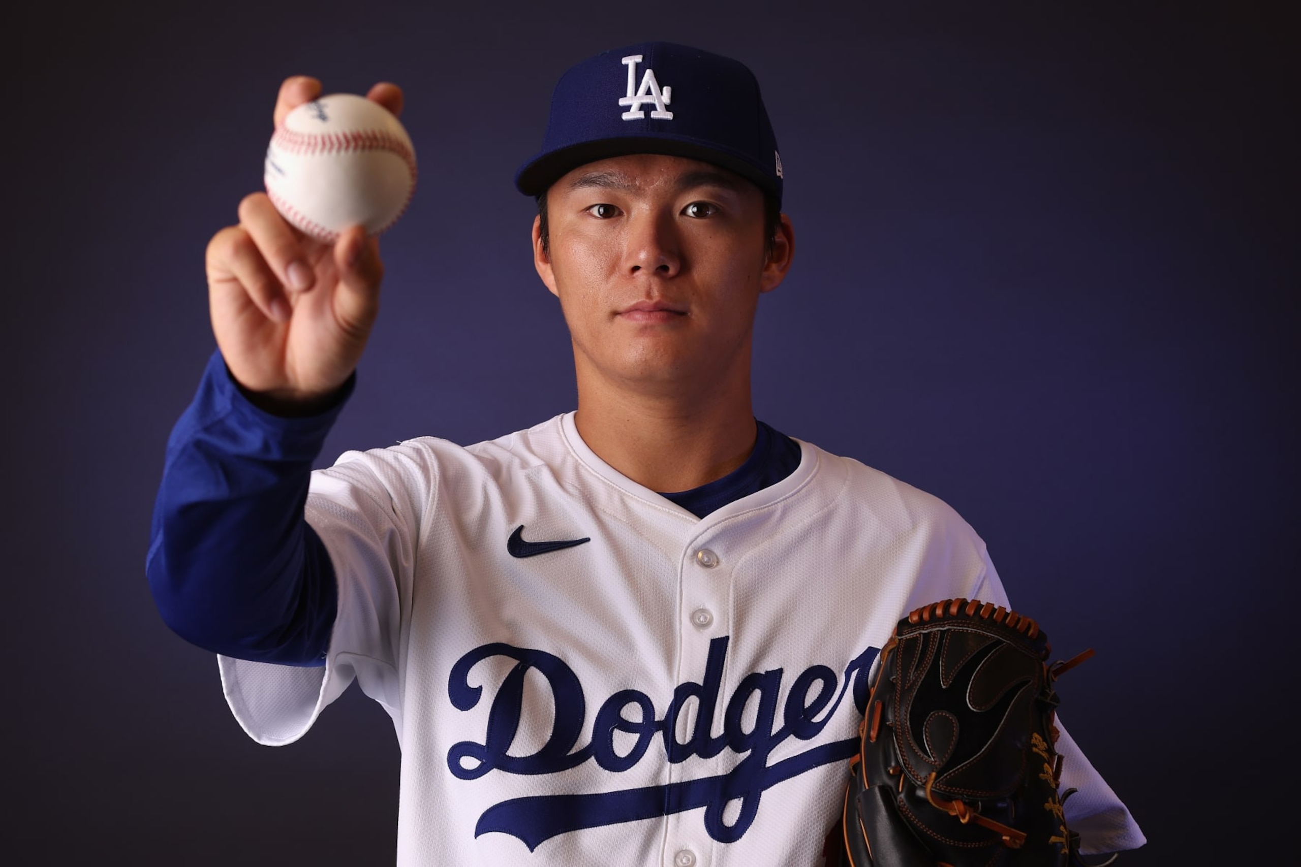 GLENDALE, ARIZONA - FEBRUARY 21: Yoshinobu Yamamoto #18 of the Los Angeles Dodgers poses for a portrait during photo day at Camelback Ranch on February 21, 2024 in Glendale, Arizona. (Photo by Christian Petersen/Getty Images)