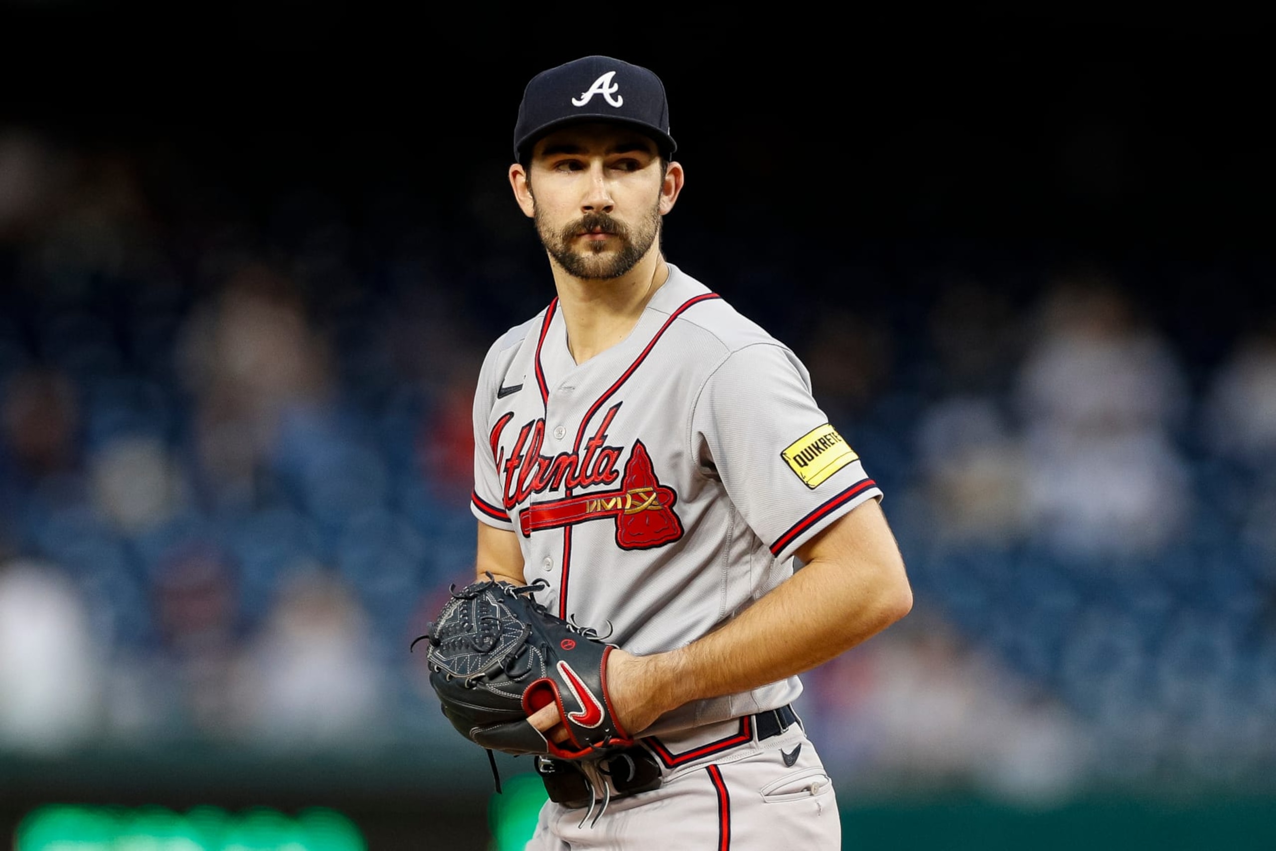 WASHINGTON, DC - SEPTEMBER 24: Spencer Strider #99 of the Atlanta Braves gets set to throw a pitch in the first inning during game two of a doubleheader against the Washington Nationals at Nationals Park on September 24, 2023 in Washington, DC. (Photo by Brandon Sloter/Image Of Sport/Getty Images)